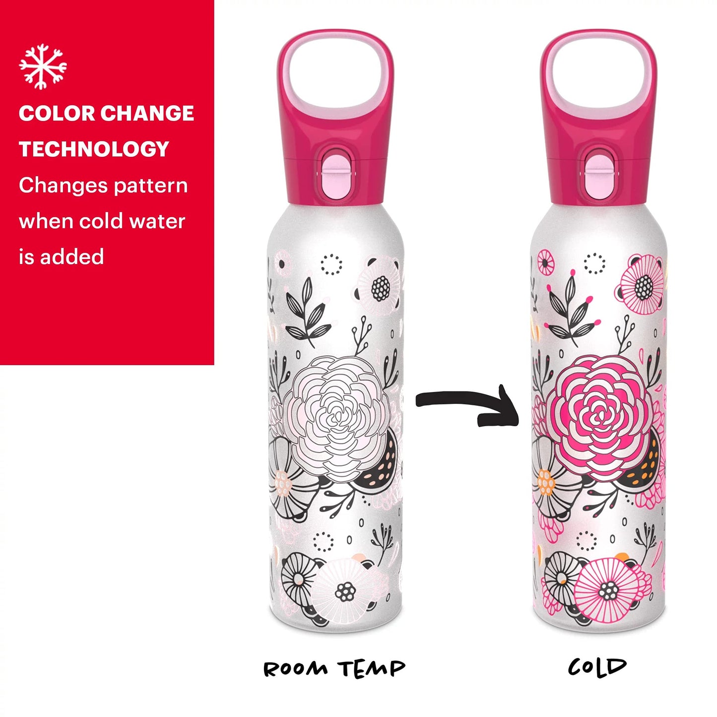 Pyrex Floral Pink Leakproof Glass Water Bottle