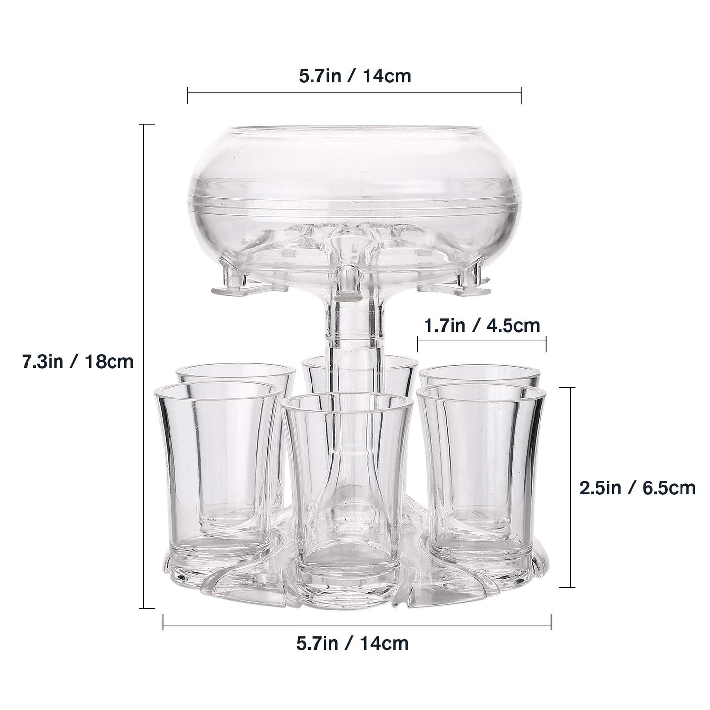 6 Shot Glass Dispenser and Holder, Wine Decanter and Bar Shot Dispenser with 6 Pcs Acrylic Cup, Cocktail Dispenser, Dispenser for Filling Liquids, Carrier Liquor Dispenser Drinking Tool for Party