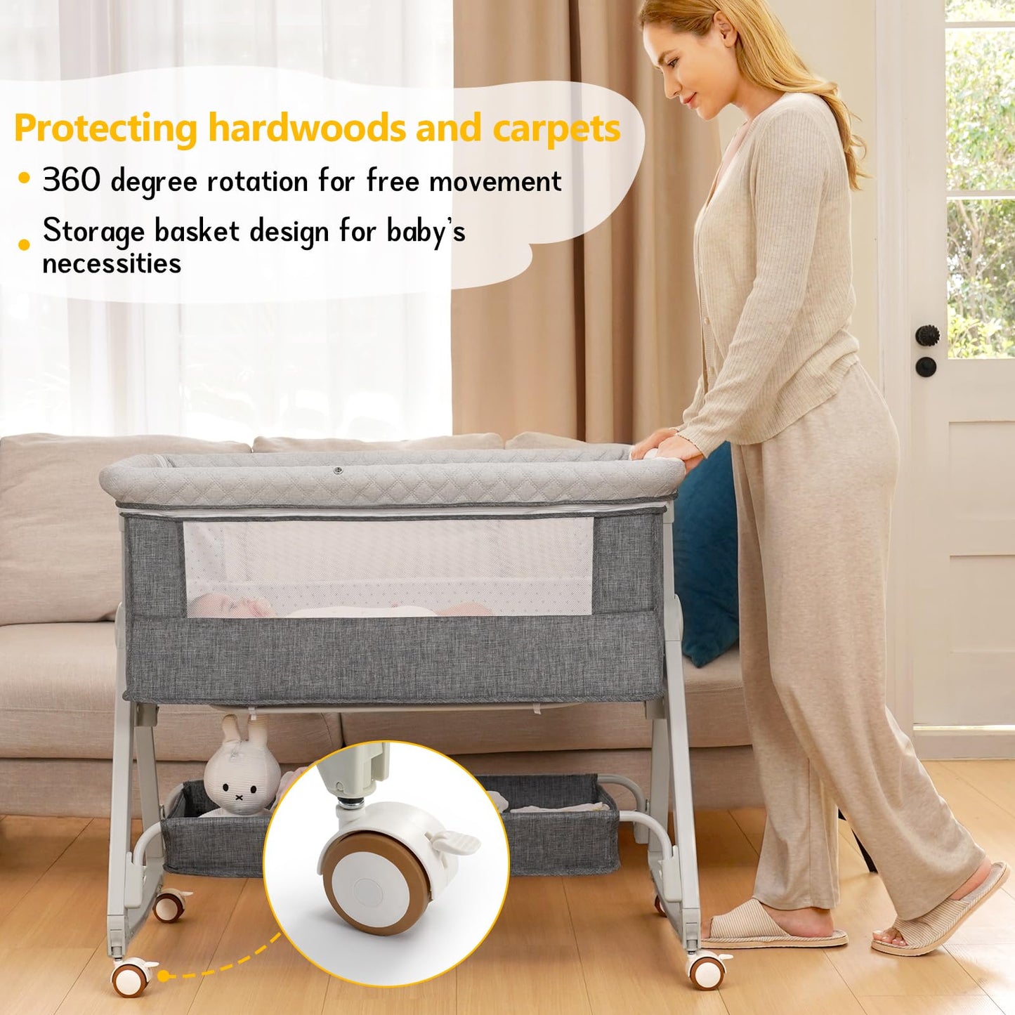 3-in-1 Adjustable Baby Bassinet with Storage