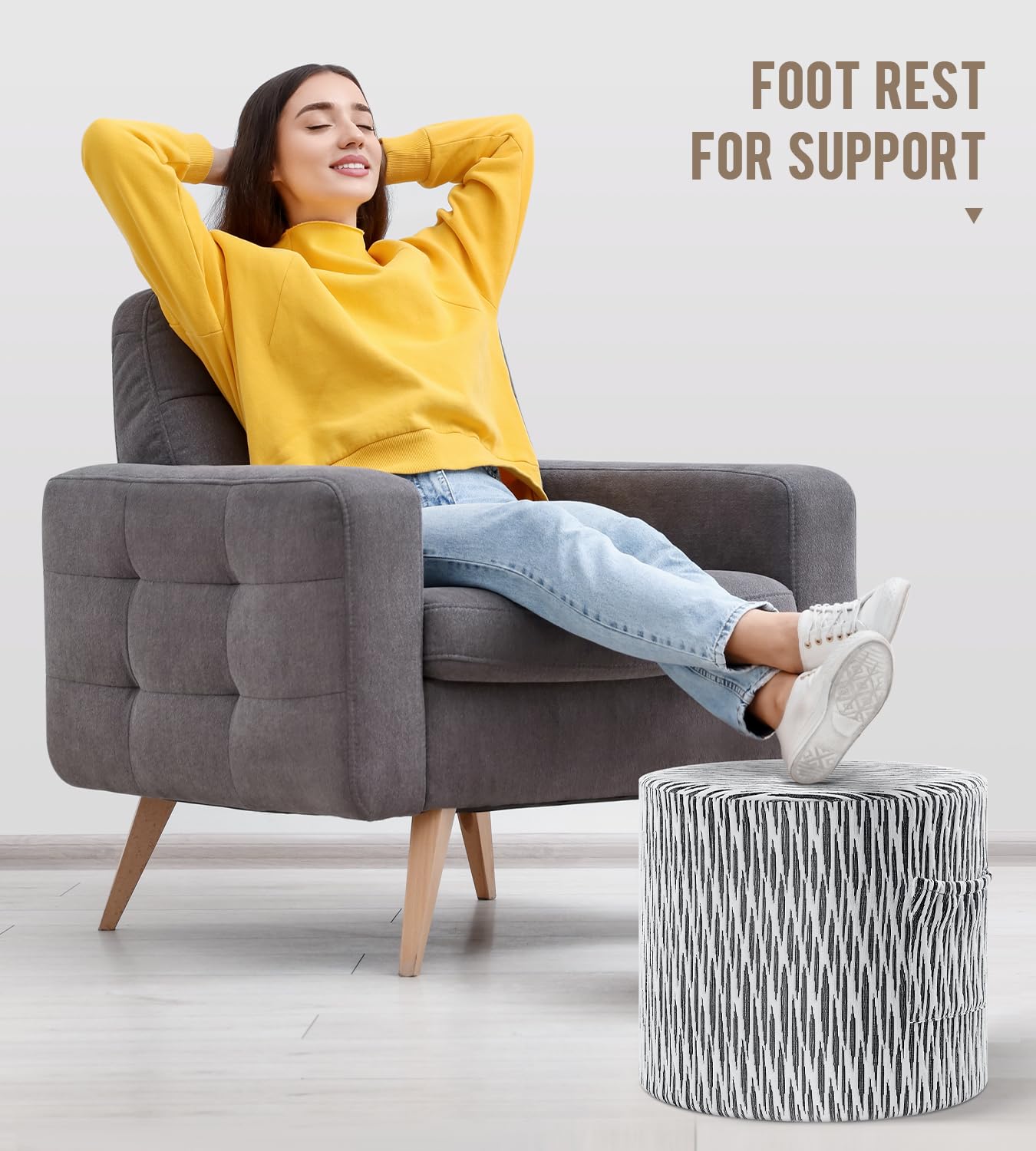 Round Stuffed Pouf Ottoman for Living Room