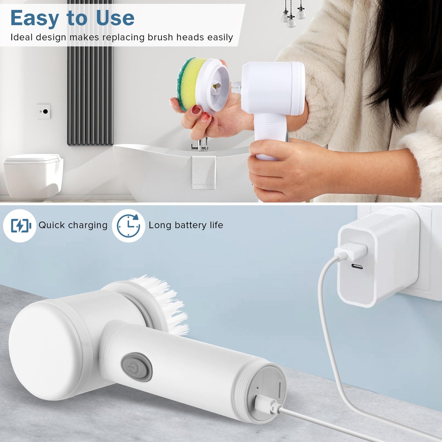 LEKISHE Electric Spin Scrubber,Bathroom Cleaning Scrubber Rechargeable Shower Scrubber for Cleaning Tile,Floor,Sink,Window,Power Scrubber Cordless with 7 Replaceable Cleaning Brush Heads