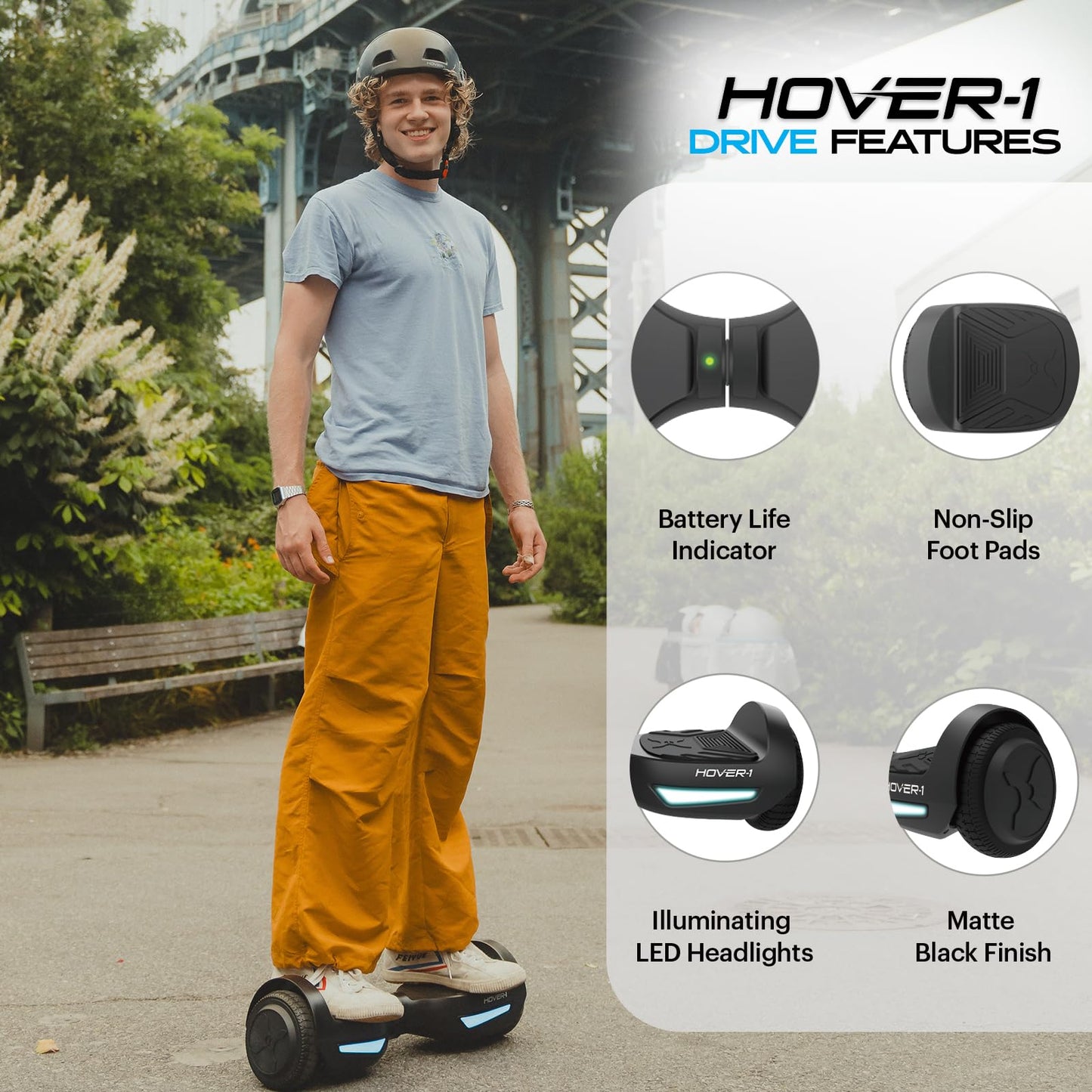 Hover-1 Drive Electric Self Balancing Hoverboard with 7 mph Max Speed, Dual 160W Motors, 3 Mile Range, and 6.5” Wheels Self Balancing Scooter