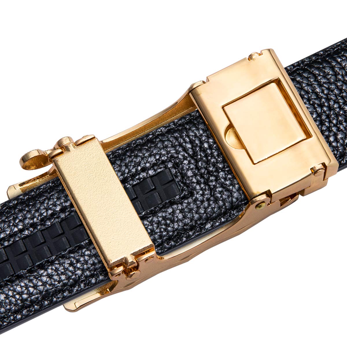 Dubulle Mens Belt Ratchet Slid Buckle Adjustable Grain Leather Strap Designer Business Wedding Trim to Fit