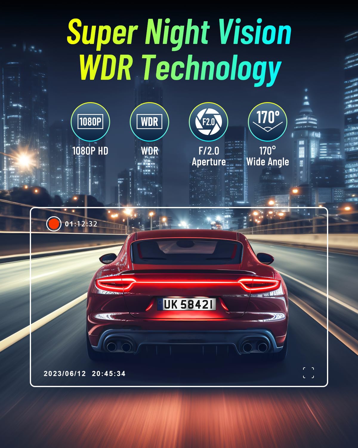 AQV Dash Cam Front 1080P WiFi, Mini Dash Camera for Cars with App Control, 170° Wide Angle, G-Sensor, Loop Recording, Super Night Vision, Safer Super Capacitor for Dashcam Car Camera, MAX 64GB