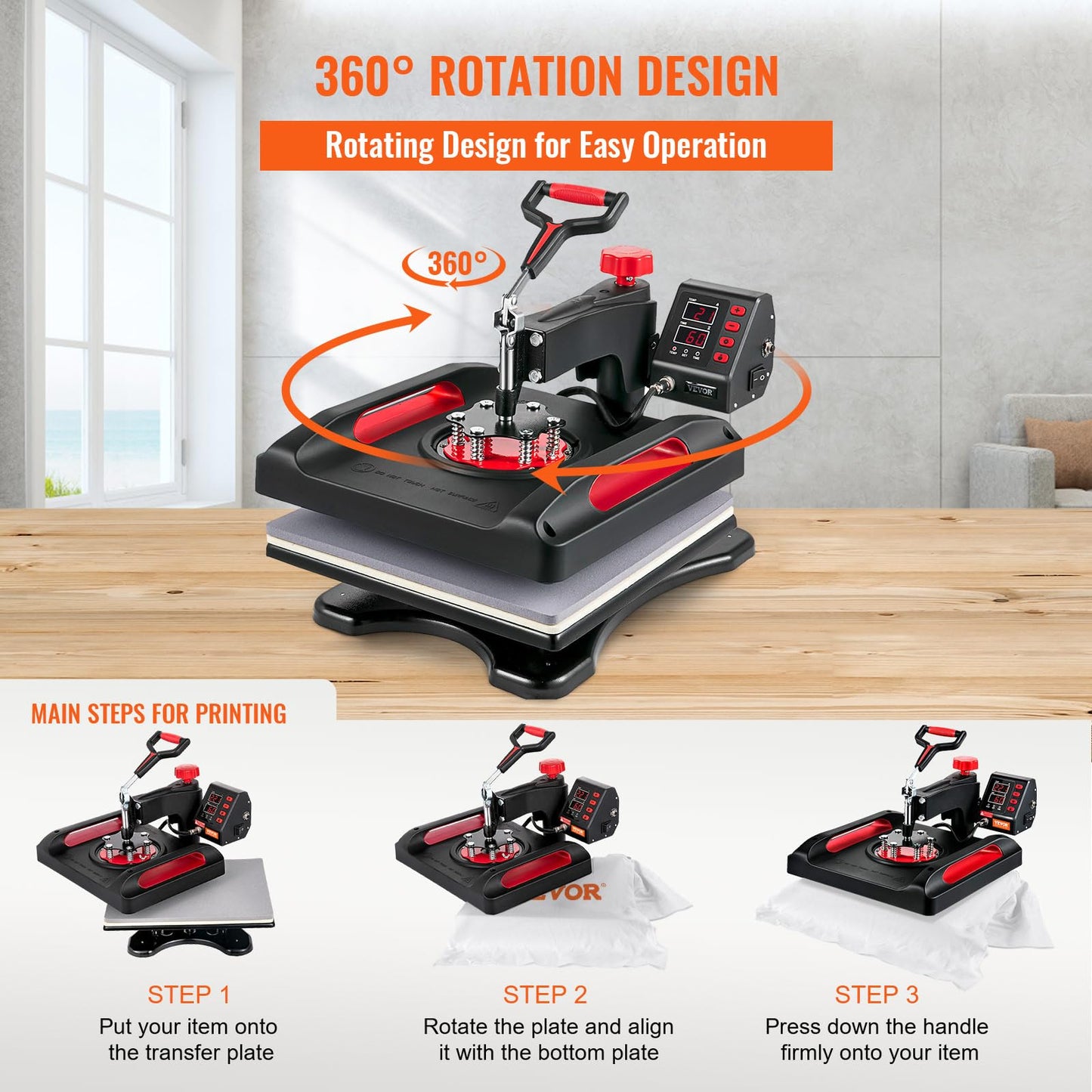 VEVOR Heat Press Machine 8 in 1 Combo - 15x15 Tshirt Press Machine with Tumbler Press, 360° Swing Away Digital Multifunction Heat Transfer Sublimation for Printing T Shirts Mug Hat Plate Cap