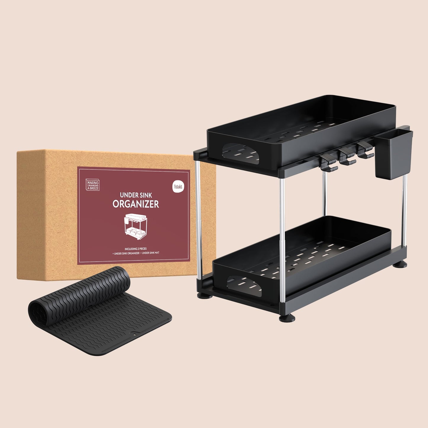 FISTUKIT Under Sink Organizer with Under Sink Mat