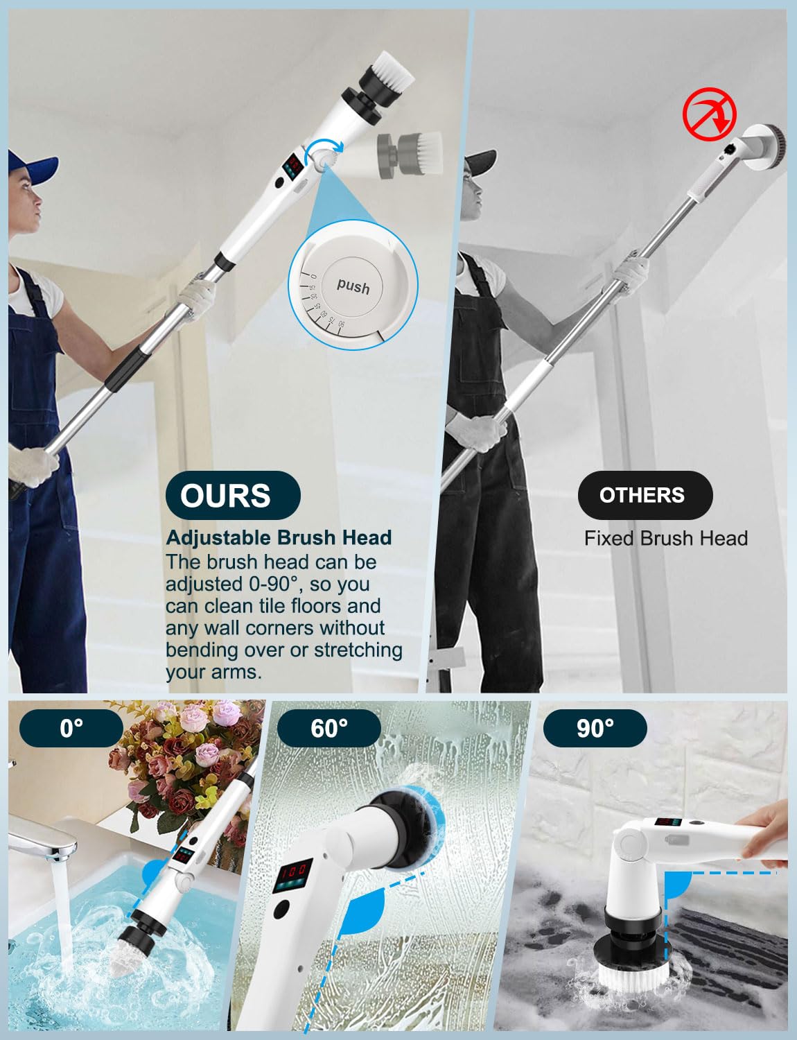 Cordless Electric Spin Scrubber with Adjustable Angle