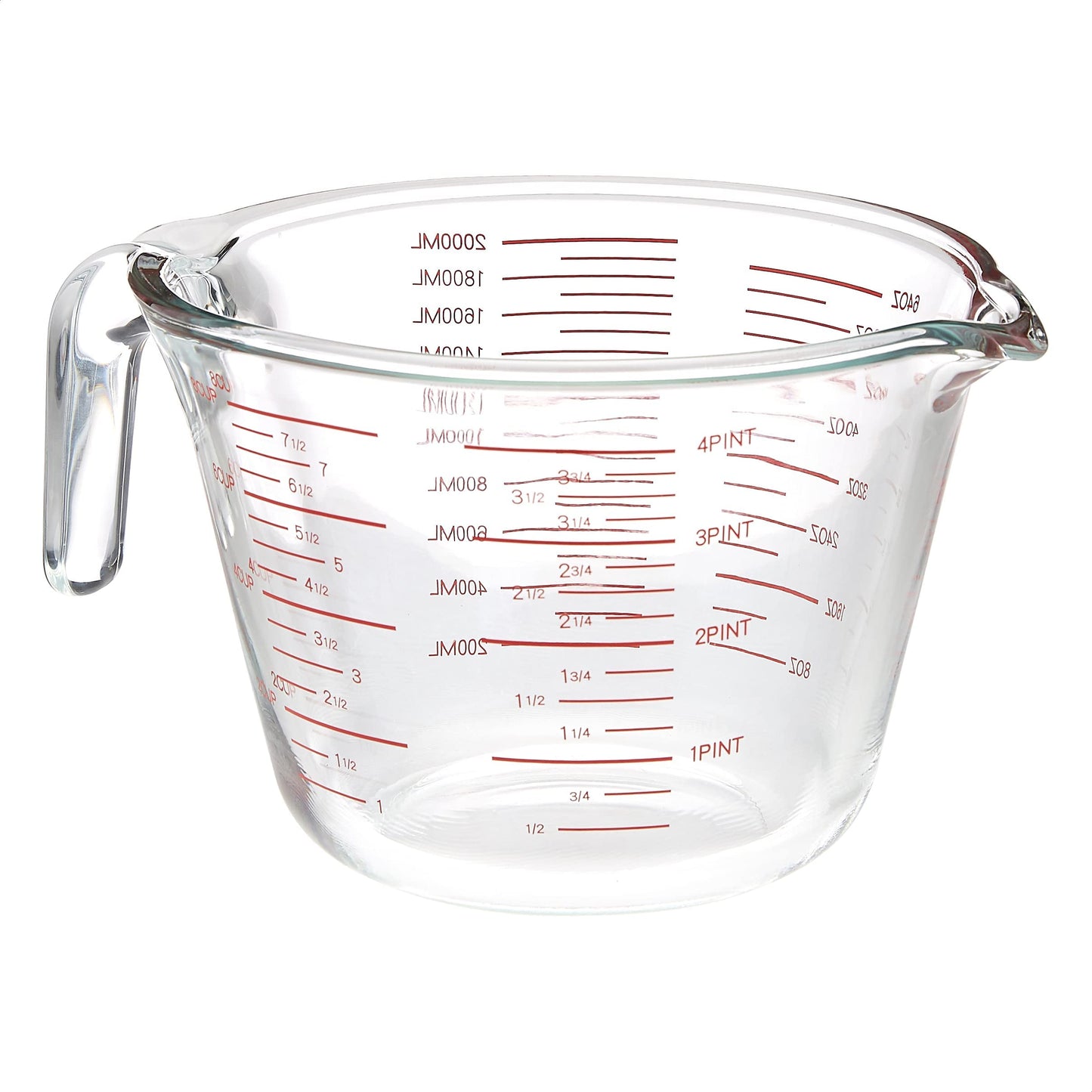 Amazon Basics Glass Measuring Cup, Precise 8 Cup Capacity, Clear Kitchen Measuring Tool, 2 L (Previously AmazonCommercial Brand)