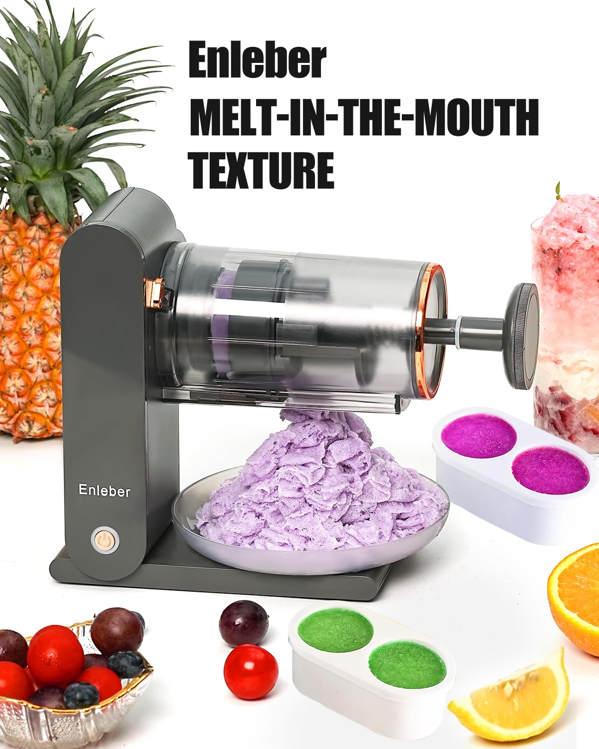 Snow Cone Machine Electric - Shaved Ice Maker with Stainless Steel Blade, Kitchen Table-Top Ice Crusher Includes 2 Silicone Ice Mold(Dark Grey)