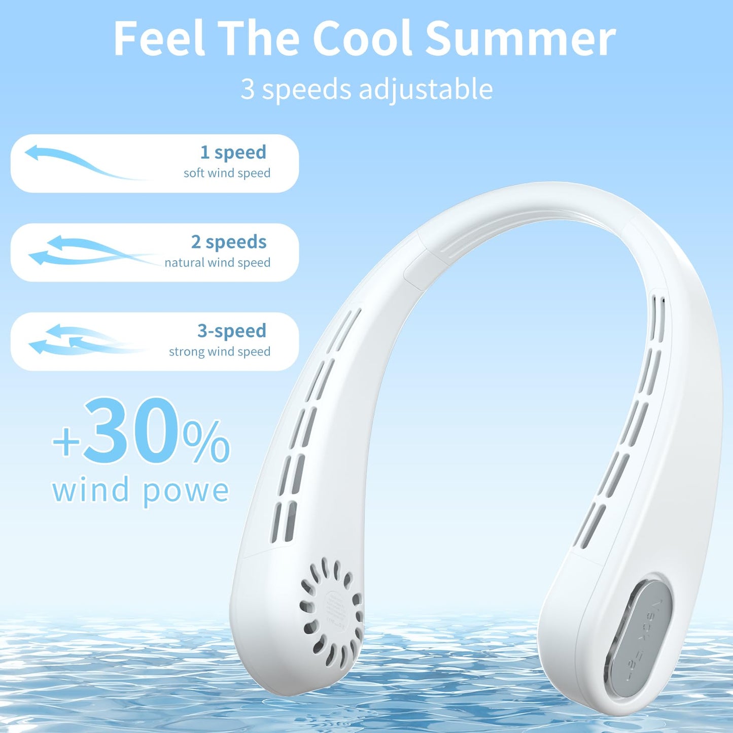 HUIDANGJIA Portable Neck Fan, Bladeless Personal Fan, Rechargeable 4000mAh Battery, No Hair Snagging, 3 Speeds Faster Cooling, Ultra Quiet, Gifts for Men Women, Home, Office, Travel Essentials, White