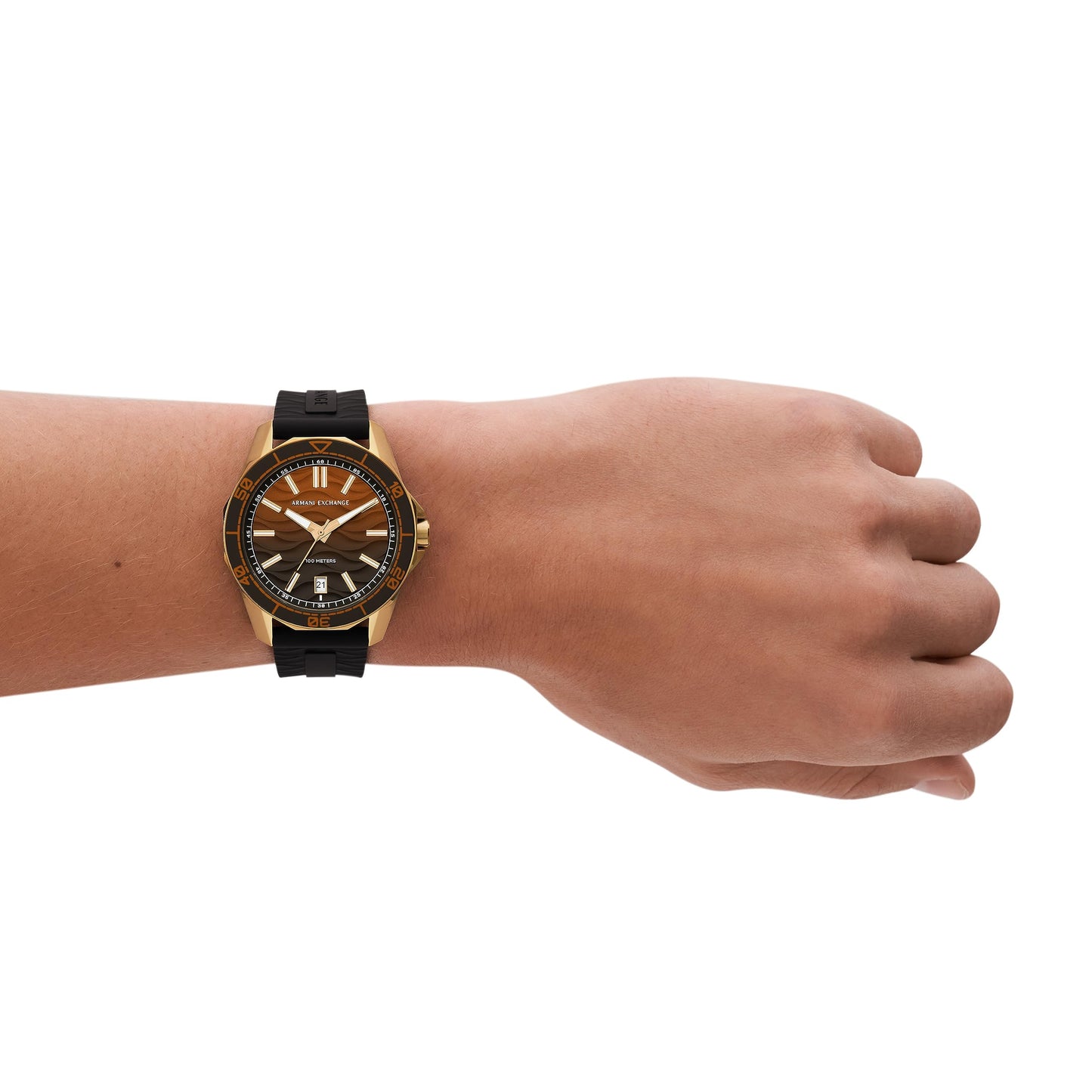 A|X ARMANI EXCHANGE Men's Three-Hand Date Black Silicone Band Watch (Model: AX1954)