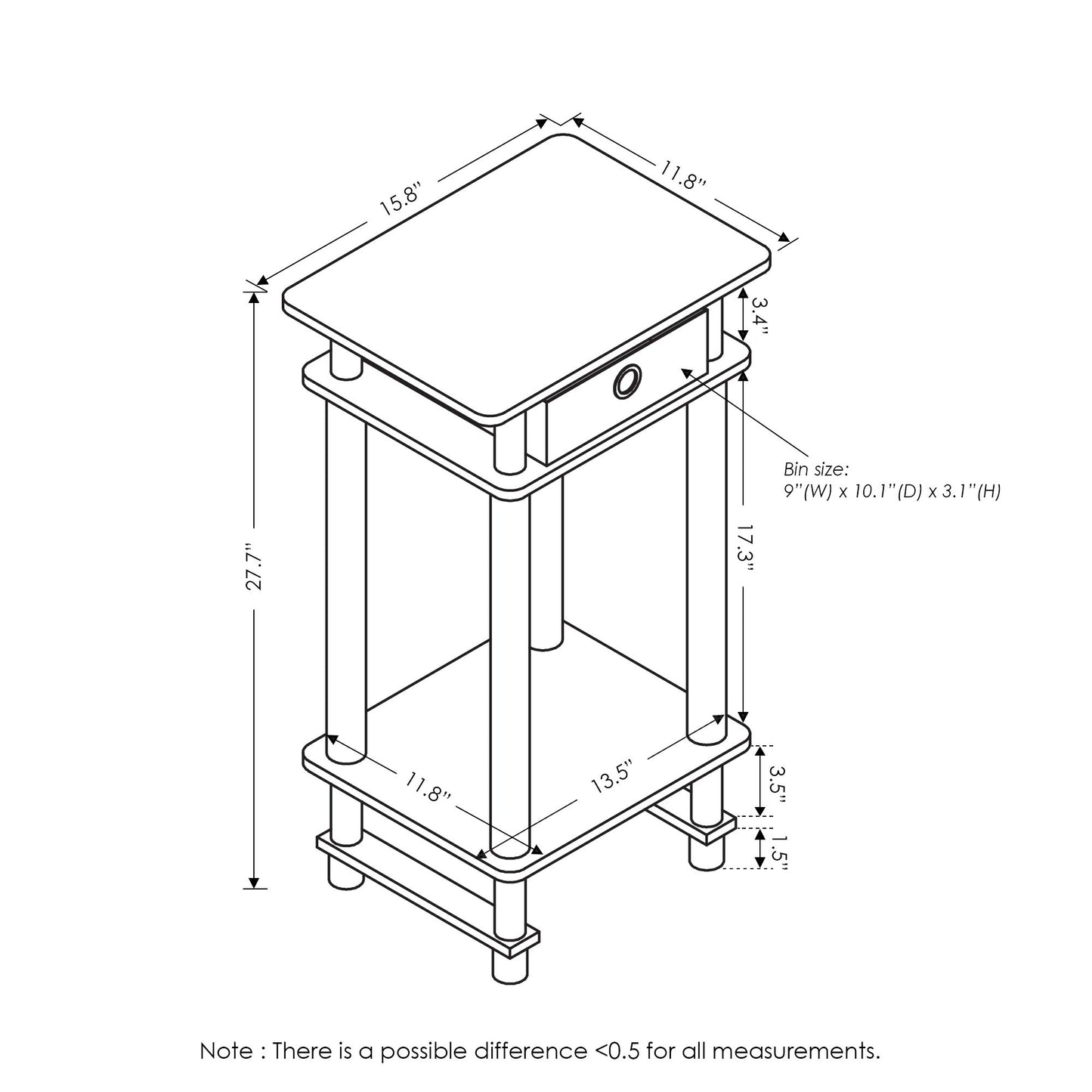 2-Pack Furinno Night Stand with Drawer