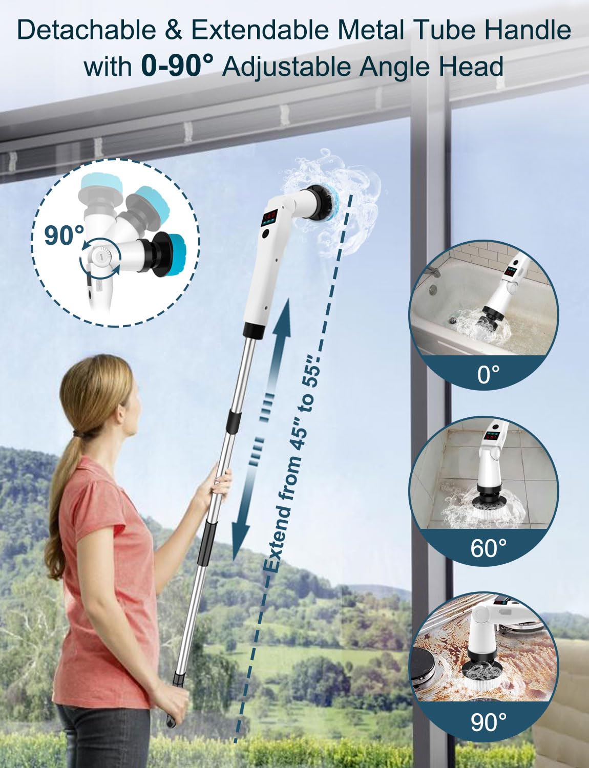 Cordless Electric Spin Scrubber with Adjustable Angle