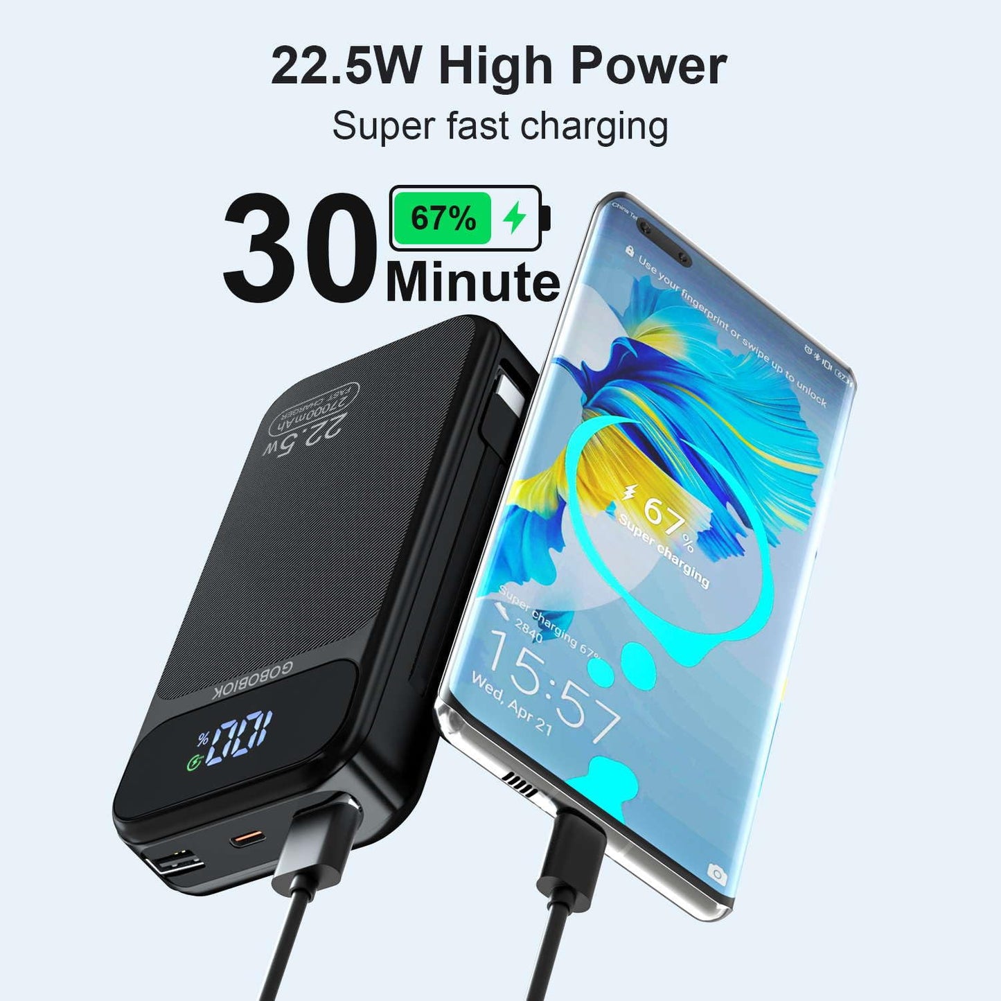 GOBOBIOK 27000mAh Portable Charger with Built-in Cables