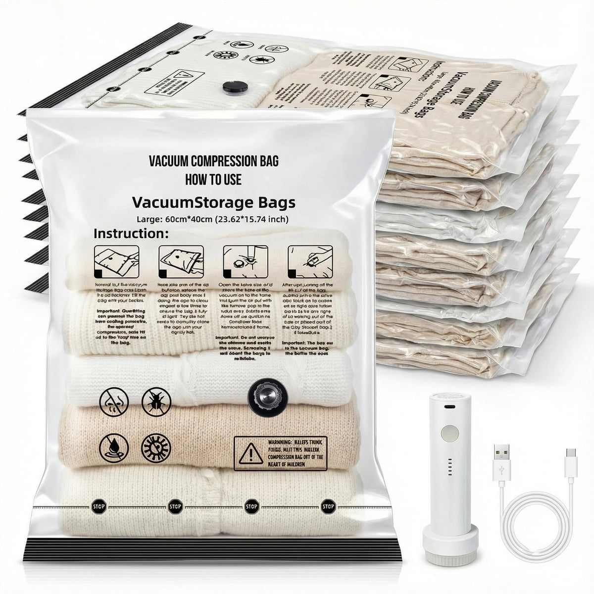 9 Pack Vacuum Storage Bags with USB Pump
