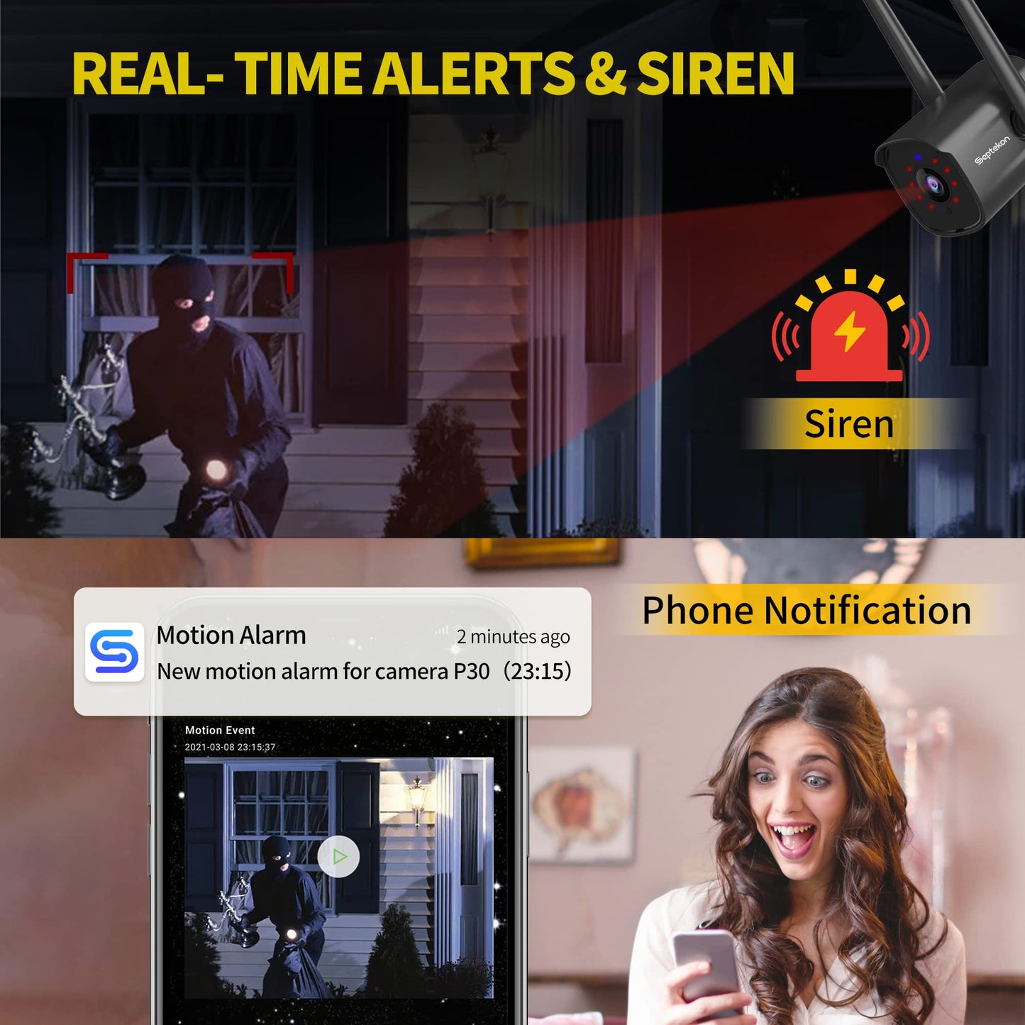 Septekon 3MP Outdoor Security Camera with Night Vision