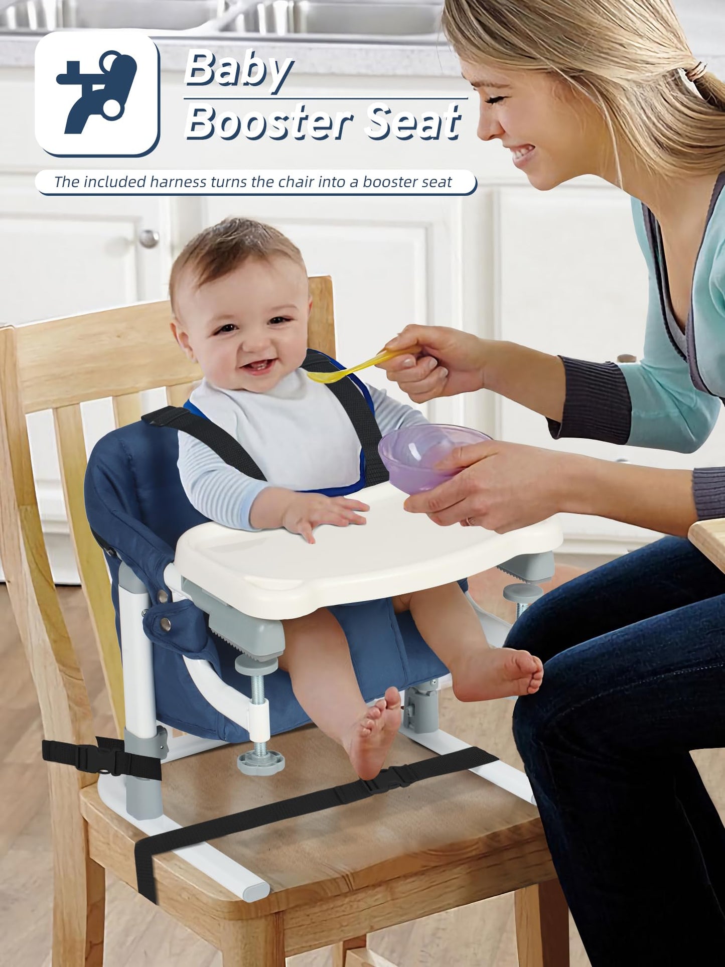 BIUSIKAN Travel High Chair, Foldable High Chairs for Babies and Toddlers, Hook on High Chair with Carry Bag, Booster Seat for Kitchen Chair, Adjustable Height, Portable High Chair for Camping