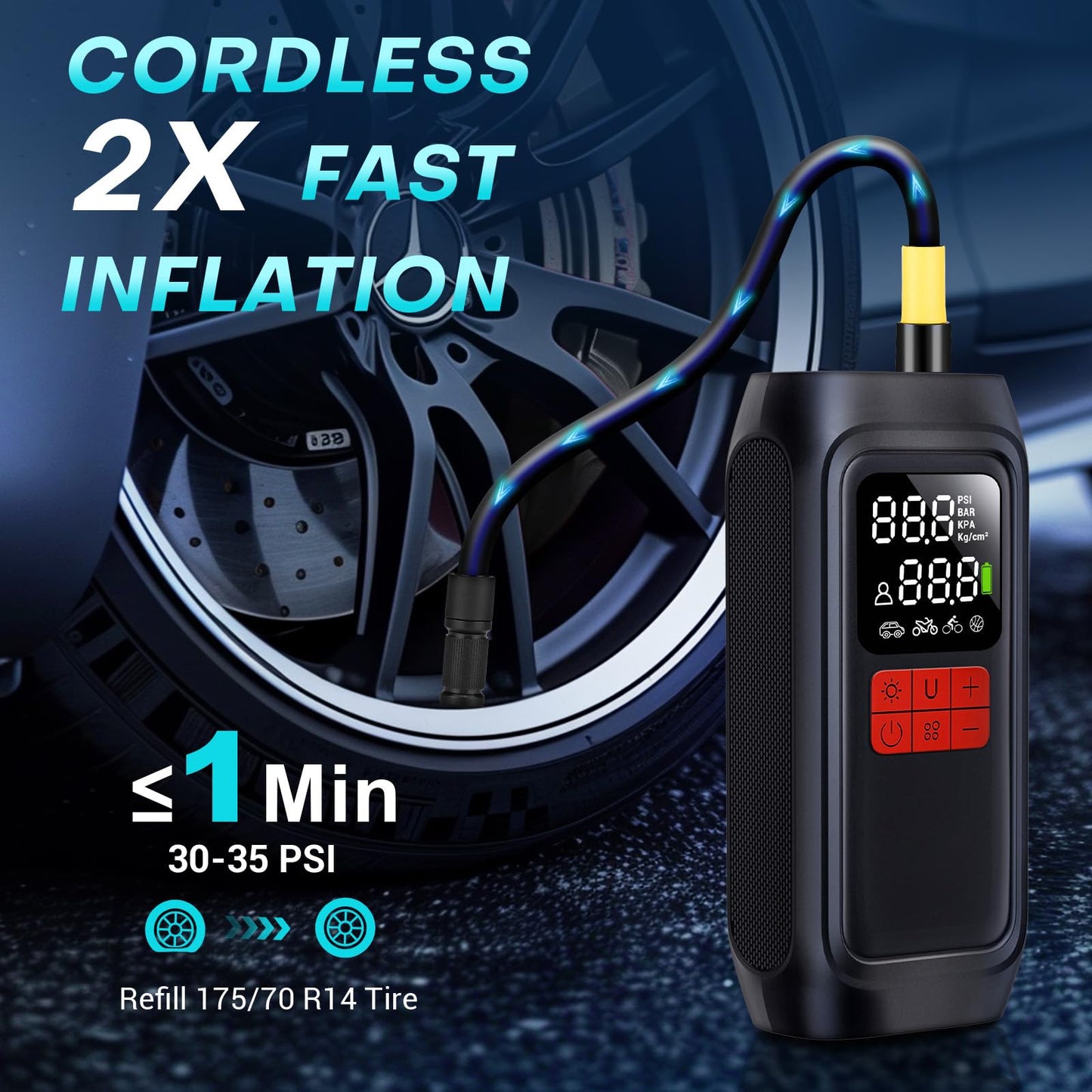 Portable Tire Inflator 150PSI for Bikes, Cars