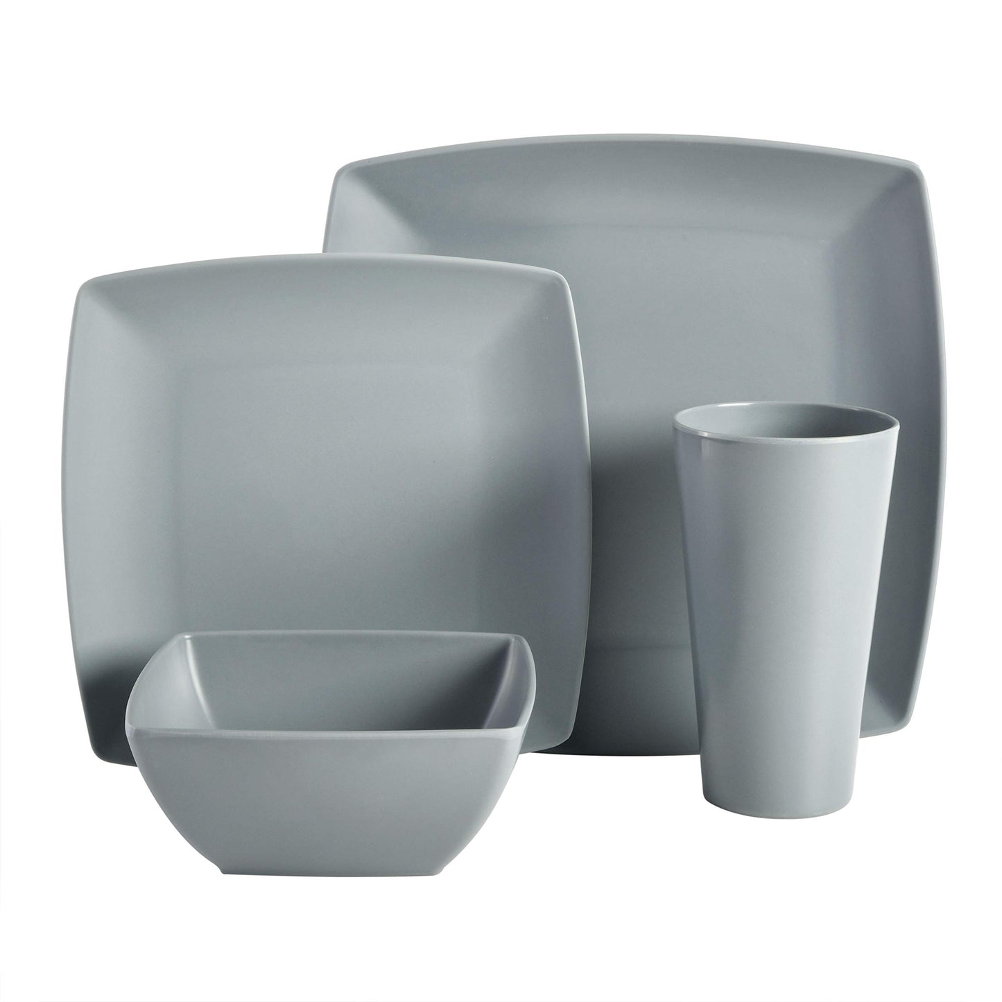 Gibson Melamine Dinnerware Set for Four, Grey