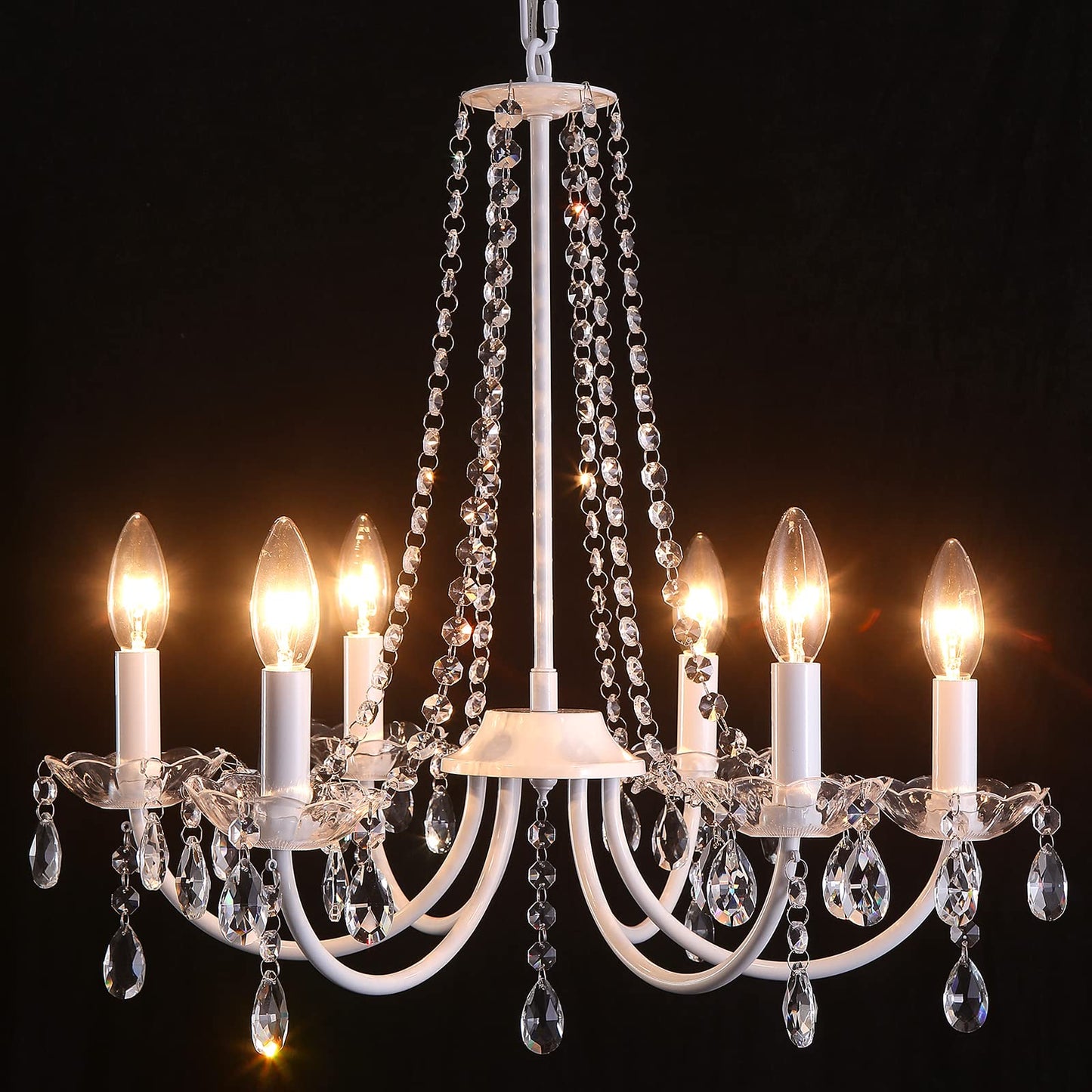 YLCHYTDZSW Chandelier for Bedroom 6-Light White Chandelier Crystal Chandeliers Modern Small Chandelier Light Fixture for Girls Bedroom Foyer Entryway Living Room