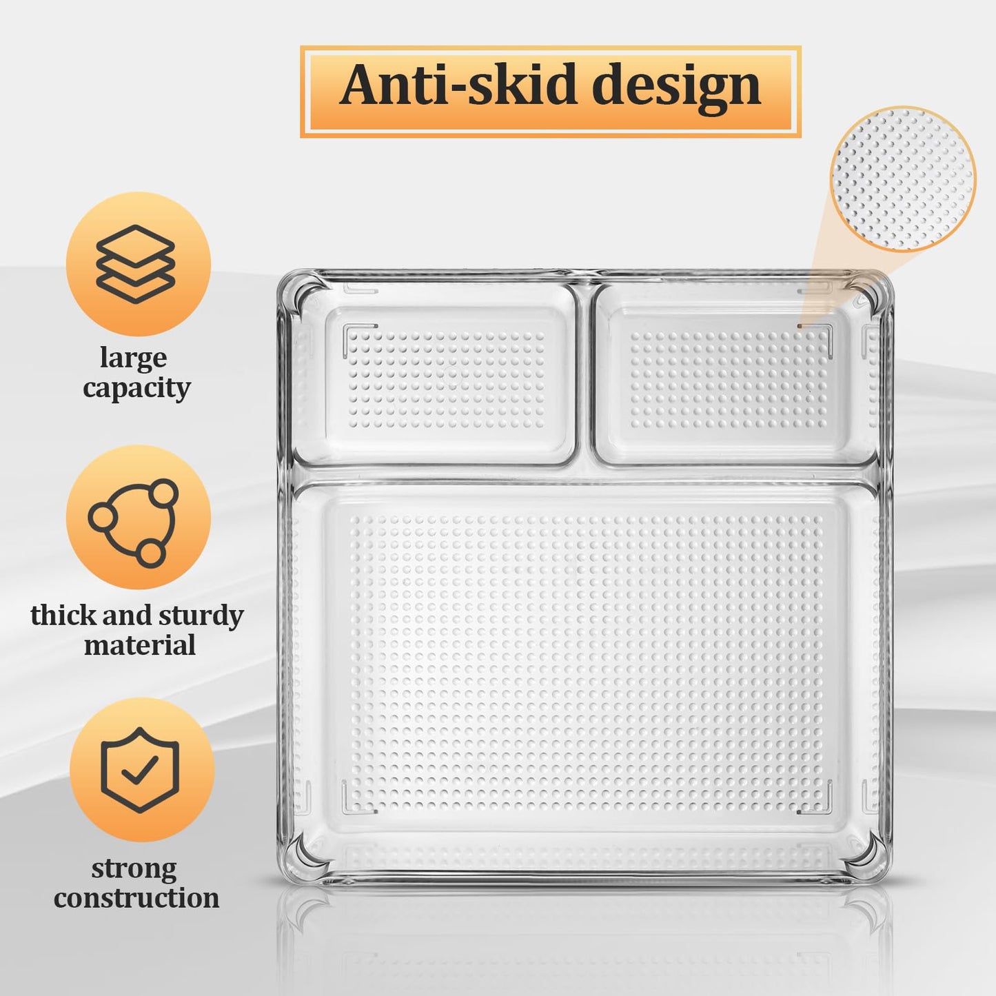 CherHome Drawer Organizer,2PCS Clear Organization and Storage Set,Desk Drawer Organizer Food Snack Organizers,Plastic Organizer Bins for Kitchen Drawer,Pantry,Bathroom,Makeup and Office(9 X 9 X 3in)