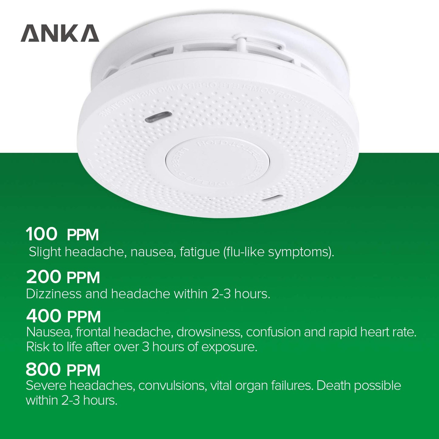 ANKA Smoke and Carbon Monoxide Detector Alarm,10 Year Battery, Not Hardwired, Dual Sensor Smoke CO Combo Alarm with Silence Function, UL 217 & UL 2034