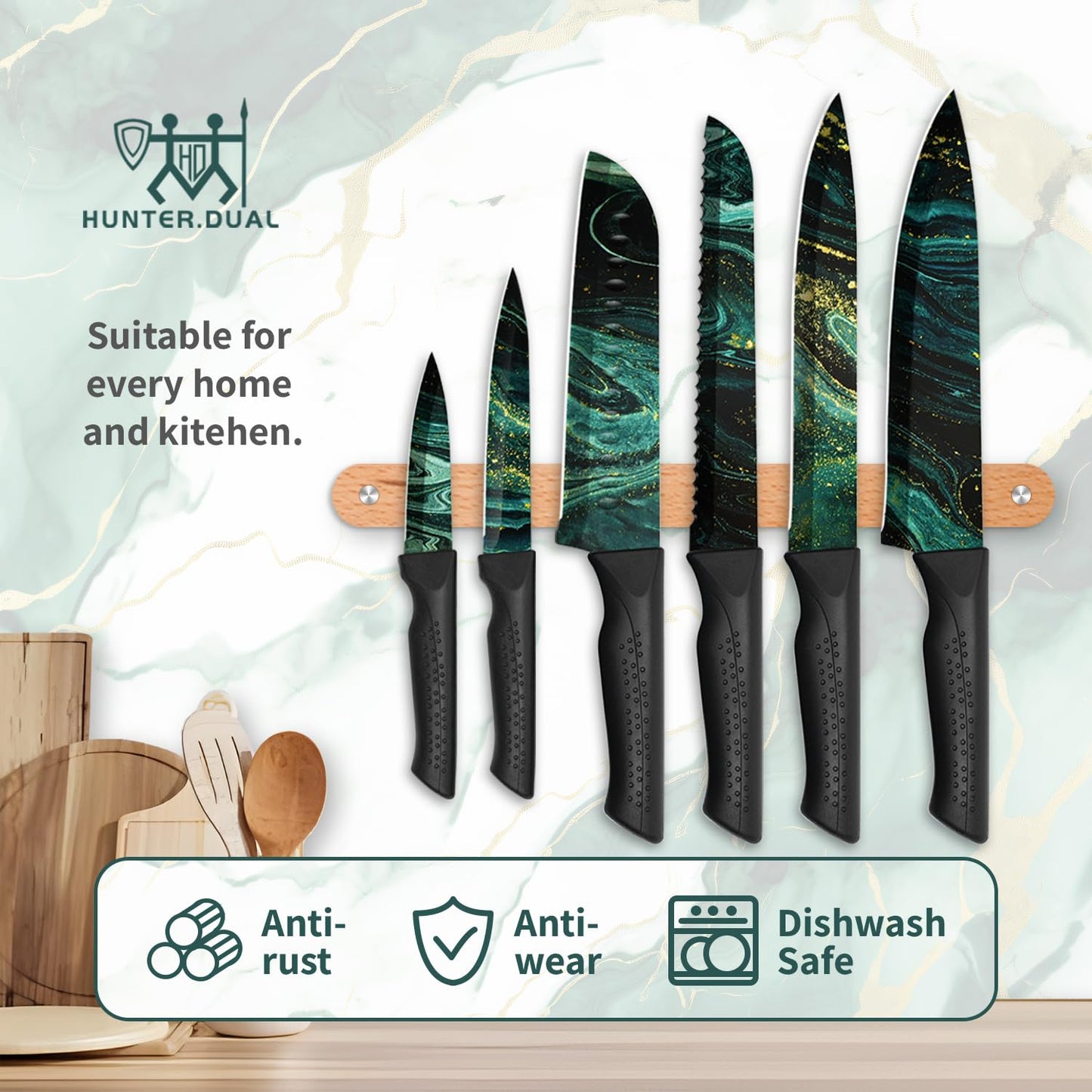 12-Piece HUNTER.DUAL Kitchen Knife Set with Covers