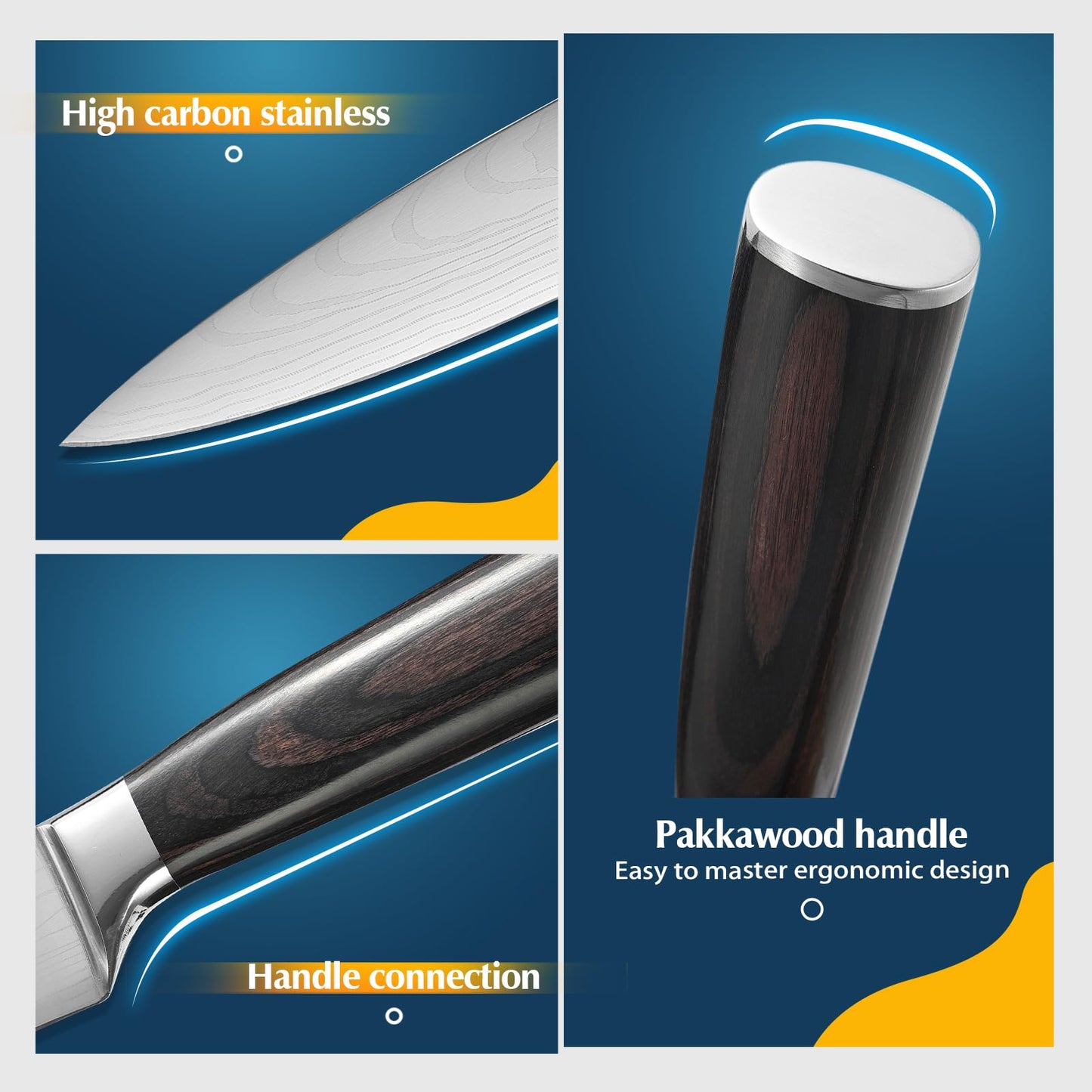 Dingerkit Carving Knife, 8" Brisket Knife for Meat Carving Vegetables Slicing Sushi Cutting with Damascus Pattern High Carbon Stainless Steel, Kitchen Chefs Knife with Pakkawood Handle.