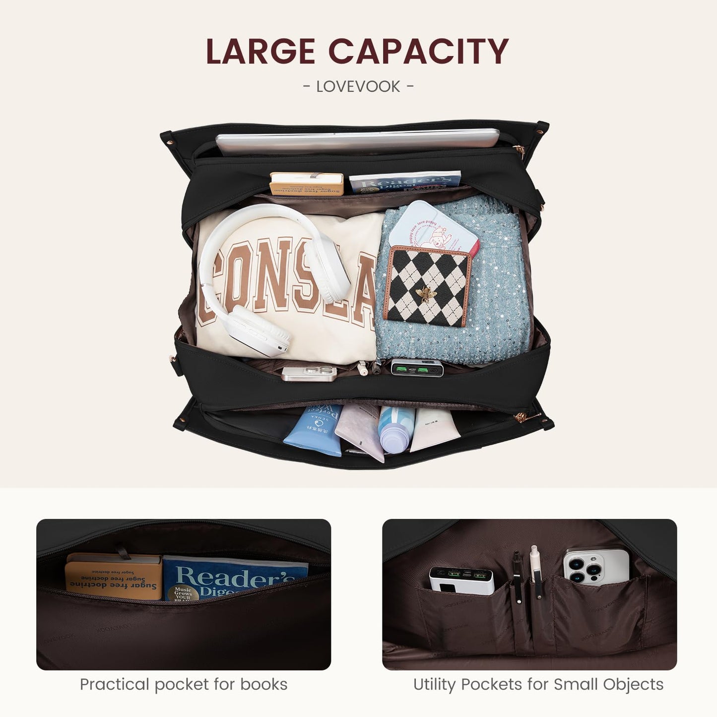 LOVEVOOK Large Capacity Travel Duffle Bag with Laptop Compartment
