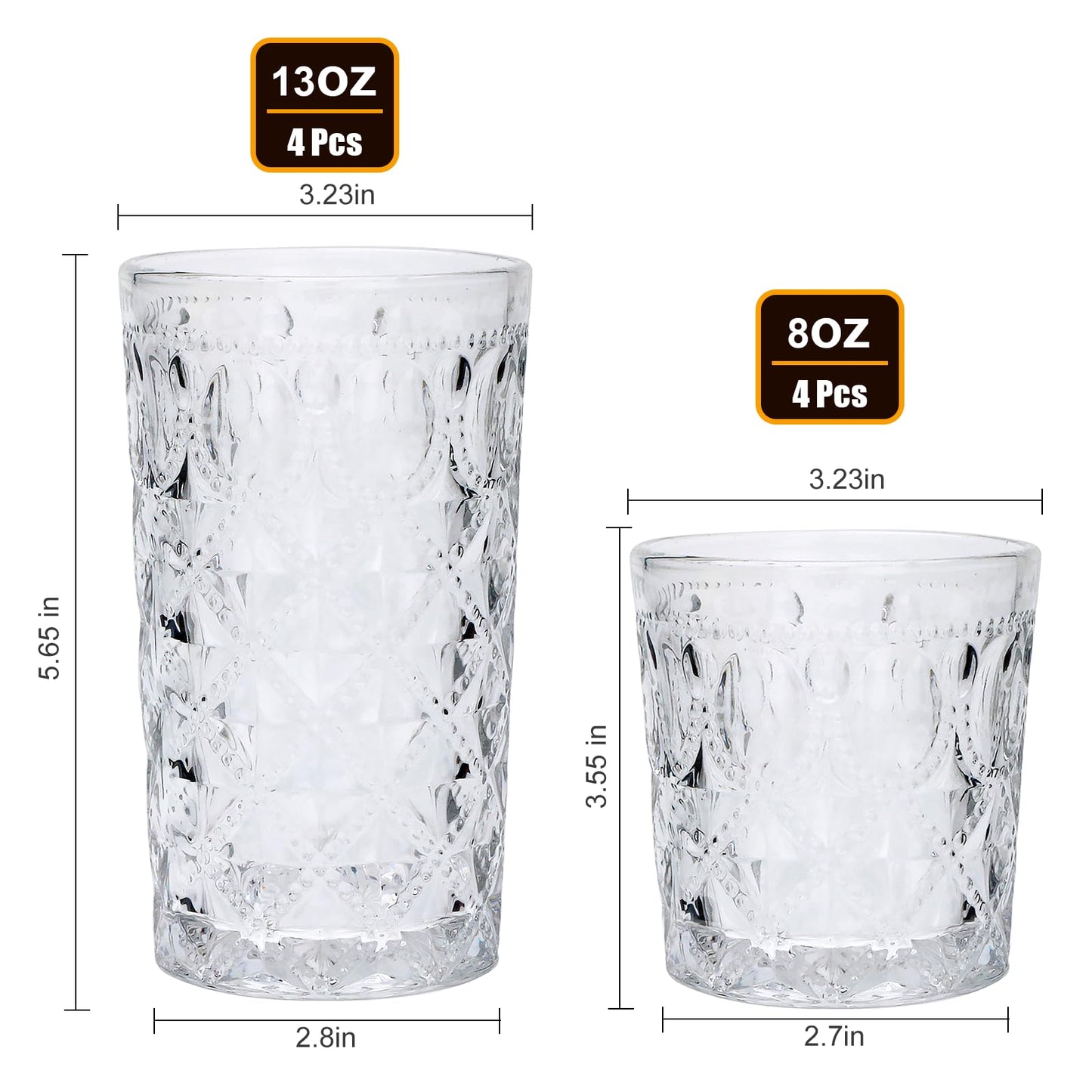 Highball Glass Set, 8 Pack for All Drinks
