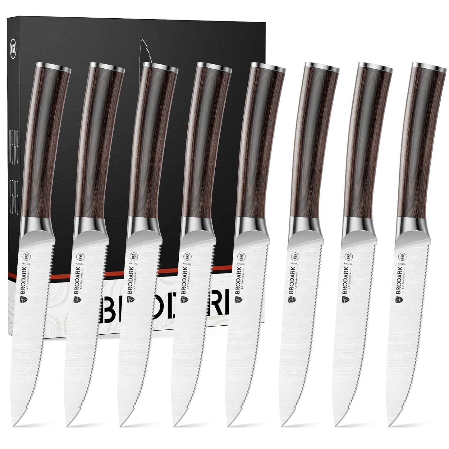 BRODARK 8-Piece Serrated Steak Knife Set