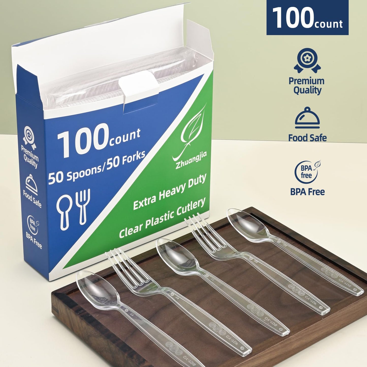 Clear Disposable Plastic Cutlery Set, 100PCS