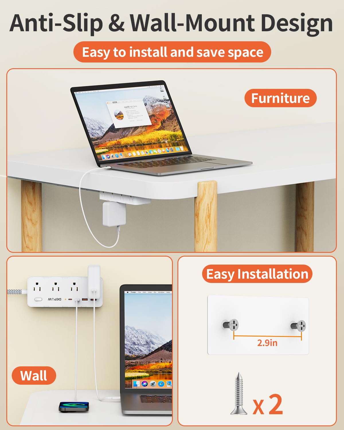 DEPOW 8 Outlet Surge Protector with USB Ports