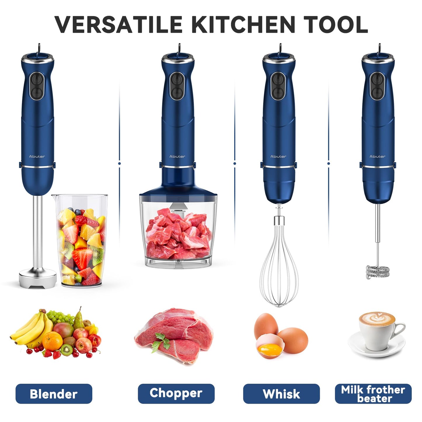 Immersion Blender Handheld 5 in 1 Hand Blender, 1000W Hand Mixer Stick, BPA-Free 12 Speed Handheld Blender 304 Stainless, Beaker, Chopper, Whisk and Milk Frother, Soup, Smoothies, Baby Food, Sauce