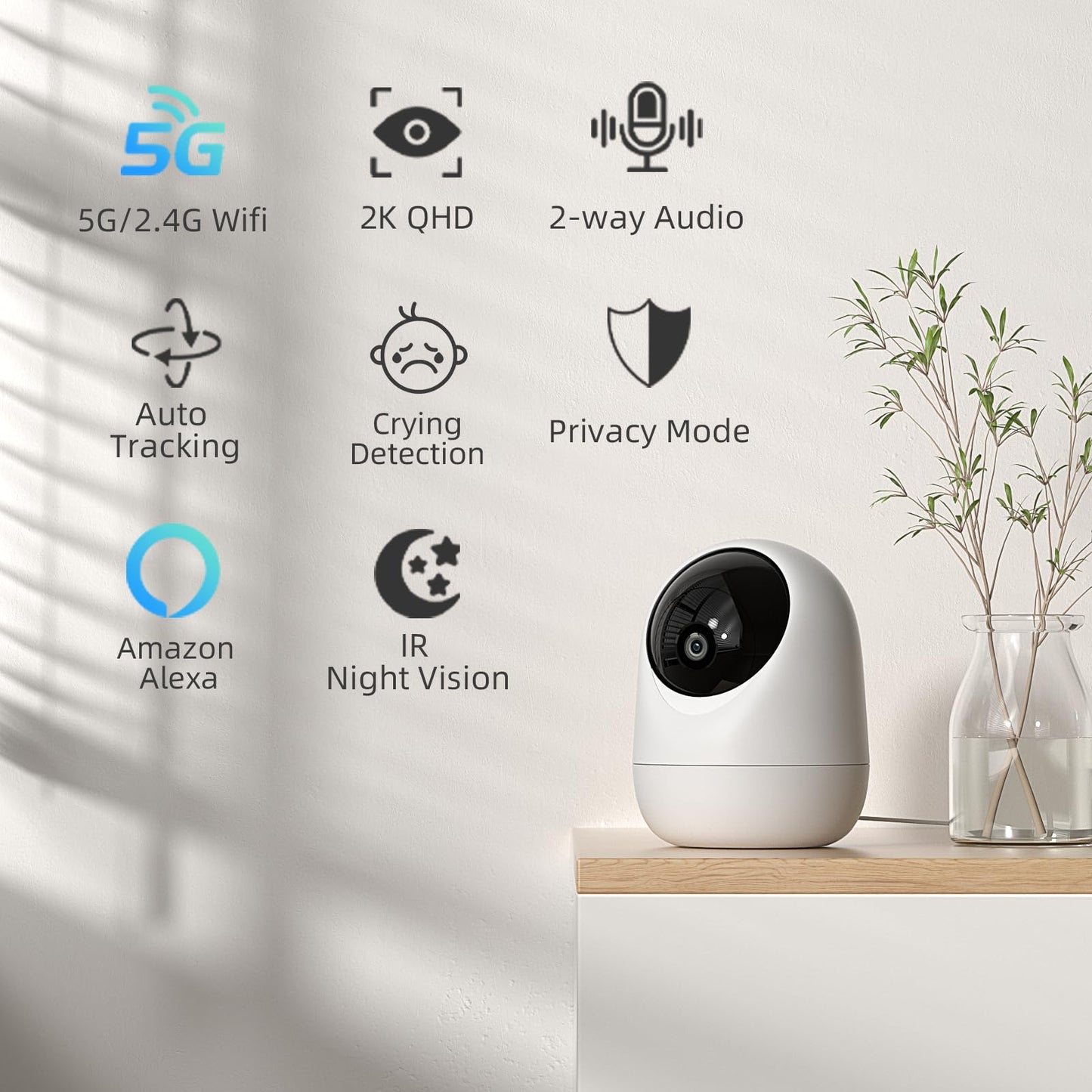 2K Indoor Security Camera with Night Vision