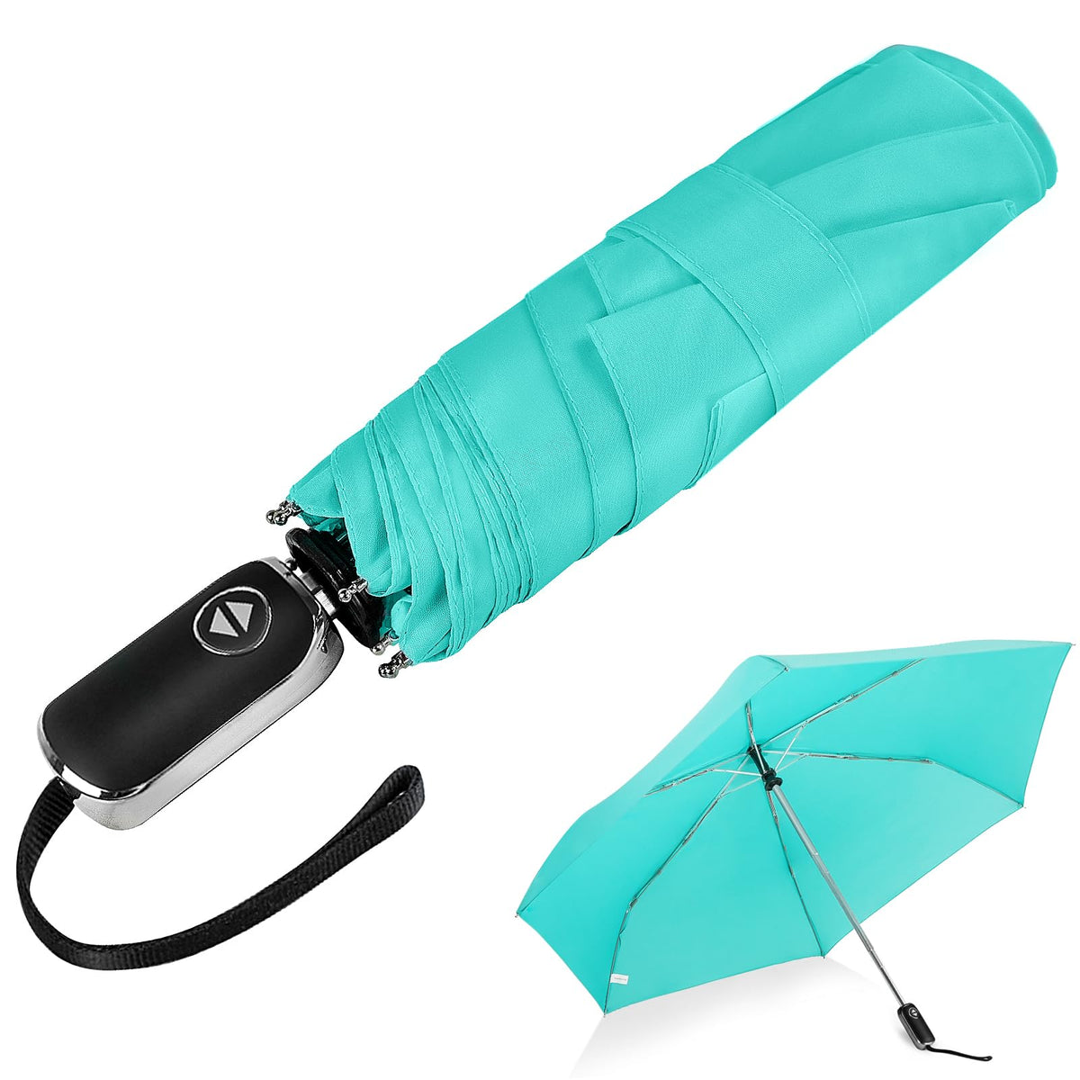 Automatic Compact Travel Umbrella with Flat Handle