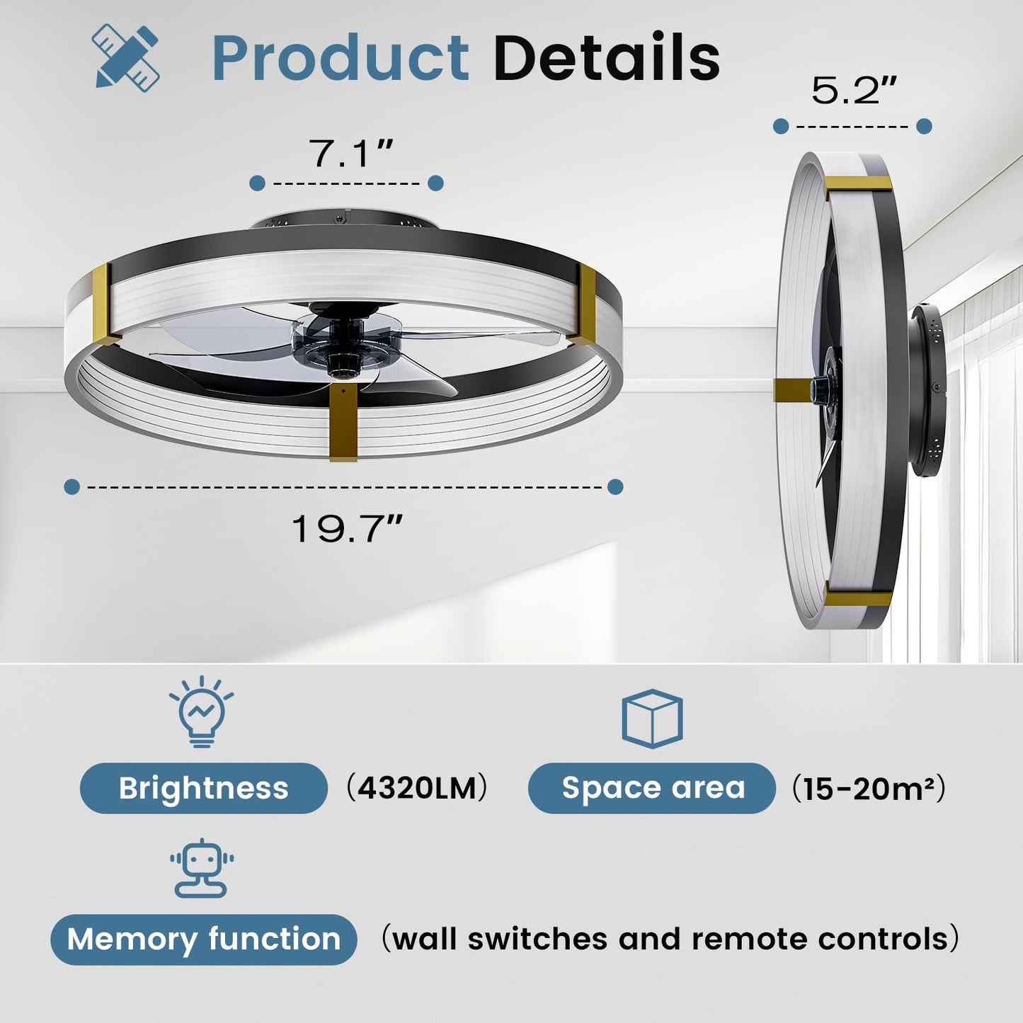 Ceiling Fan with Remote and LED Lights