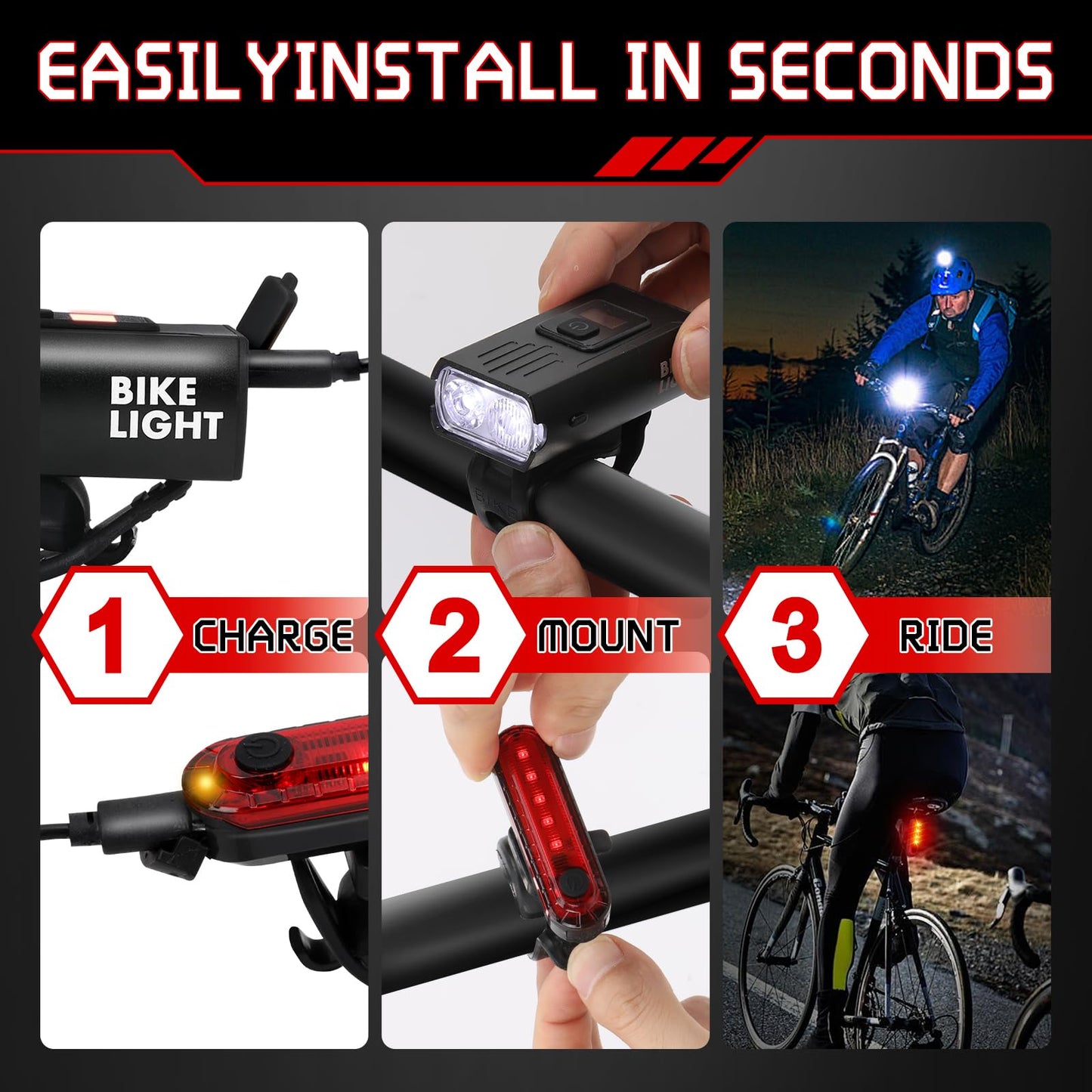 LED Bike Light Set with Bell and Modes