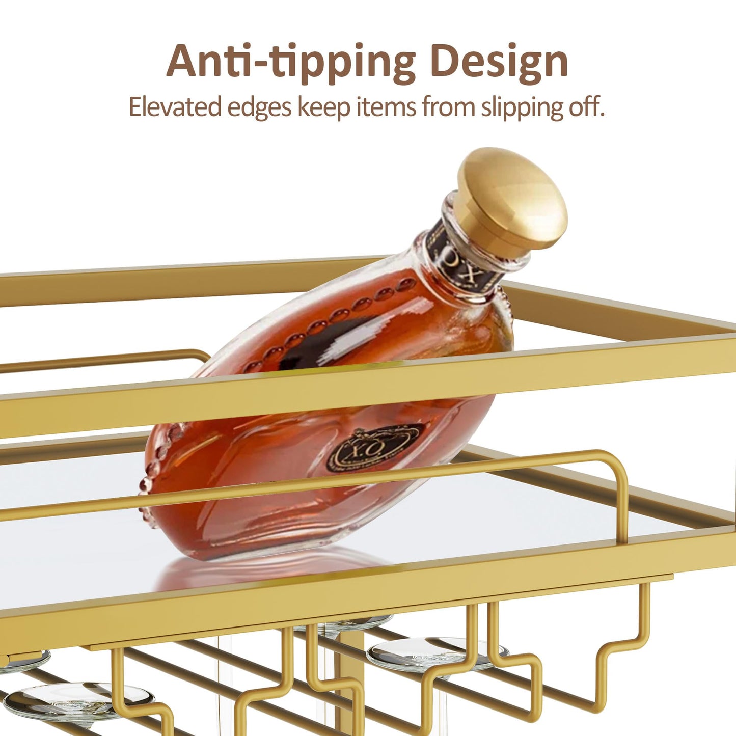 Bar Cart with Mirrored Shelves & Wine Holders