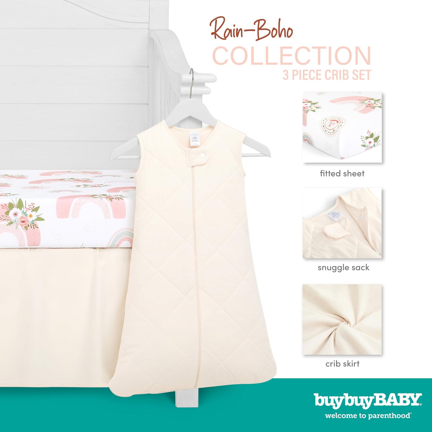 Evolur 3-Piece Crib Bedding Set, Machine Washable