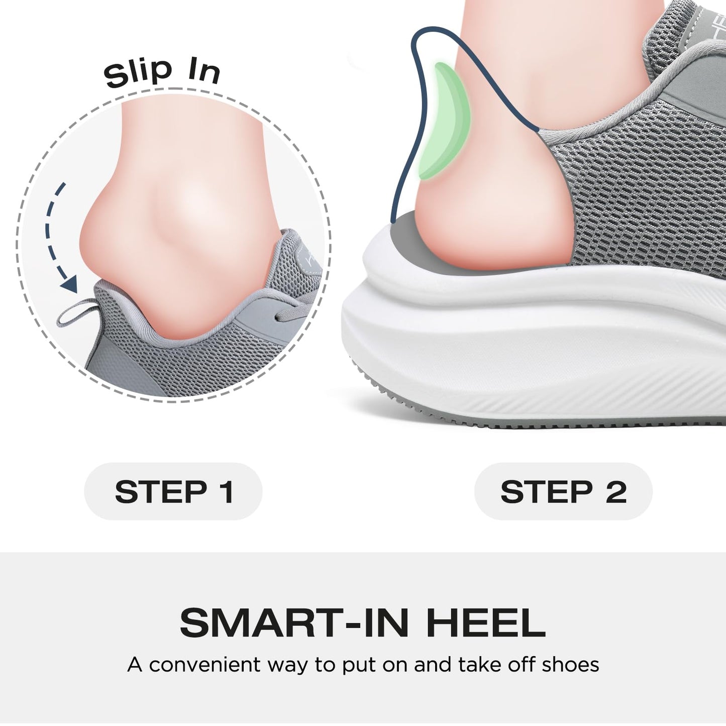 HEEZ Women's Walking Shoes Fashion Sneakers Slip On Shoes Platform Running Shoes Non Slip Tennis Shoes Comfortable Breathable Gym Shoes Size 7 Grey