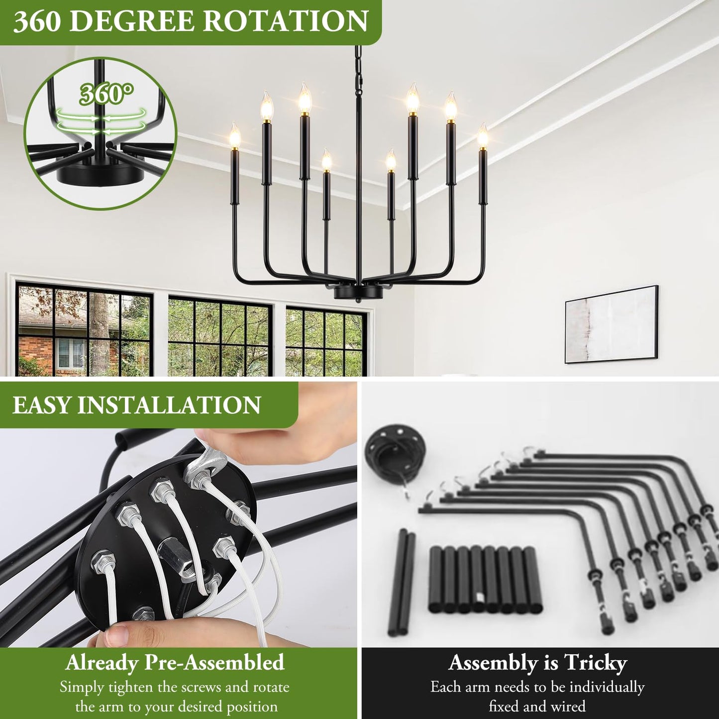 8-Light Industrial Chandelier for Dining Room