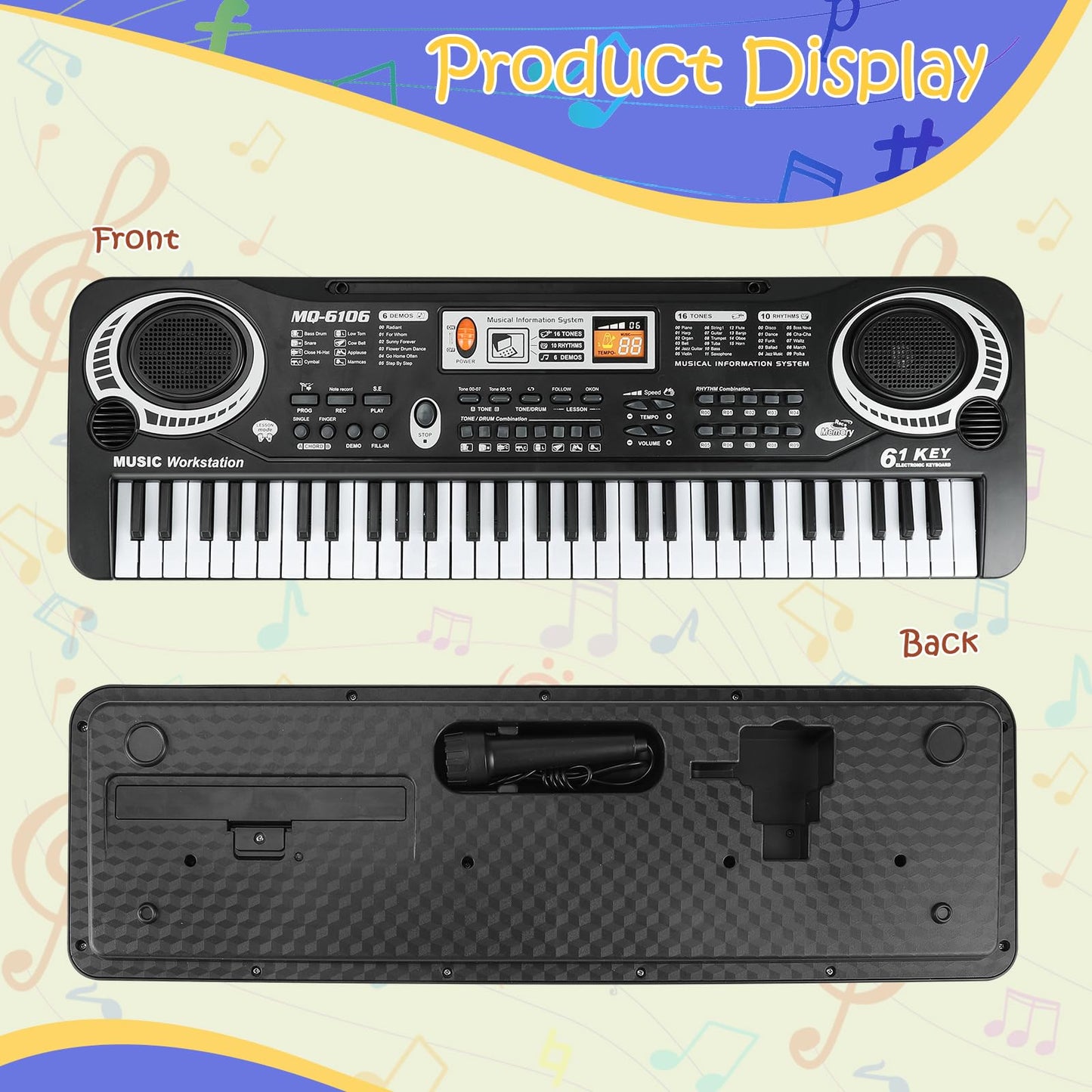 61-Key Beginner Piano Keyboard with Teaching Mode