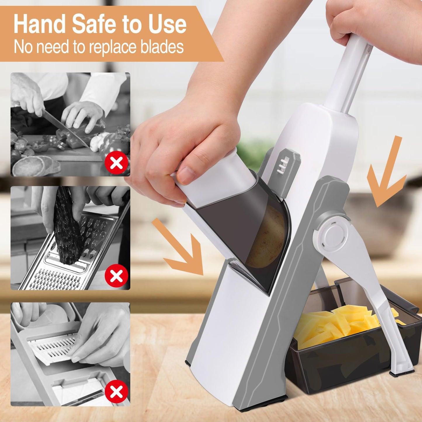 Masthome Safe Mandoline Slicer for Kitchen,Multifunctional Vegetable Slicer,Professional Kitchen Mandolin,Thickness Adjustable Vegetable Chopper with Container for Kitchen Chef Meal Prep (Gray)