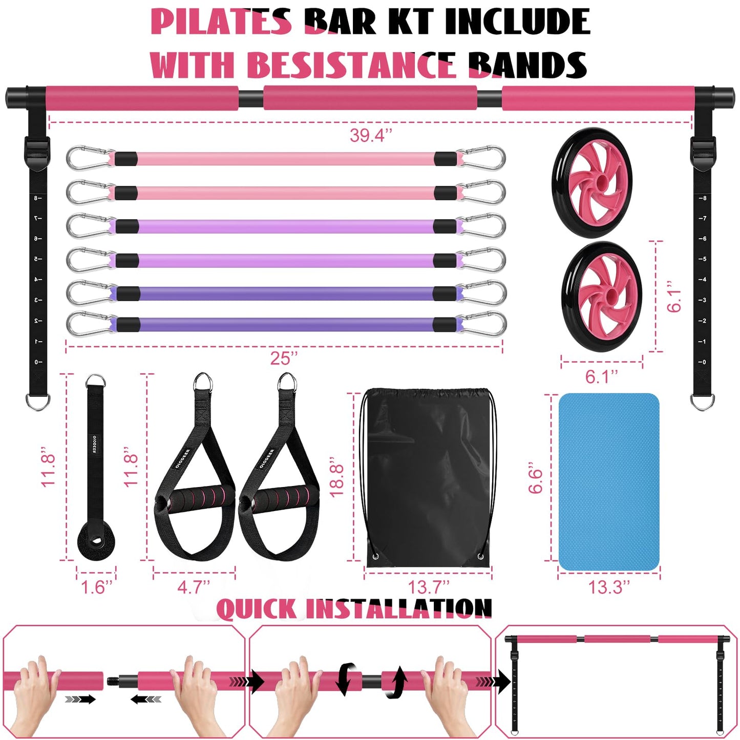 Pilates Bar Set with Resistance Bands for Training