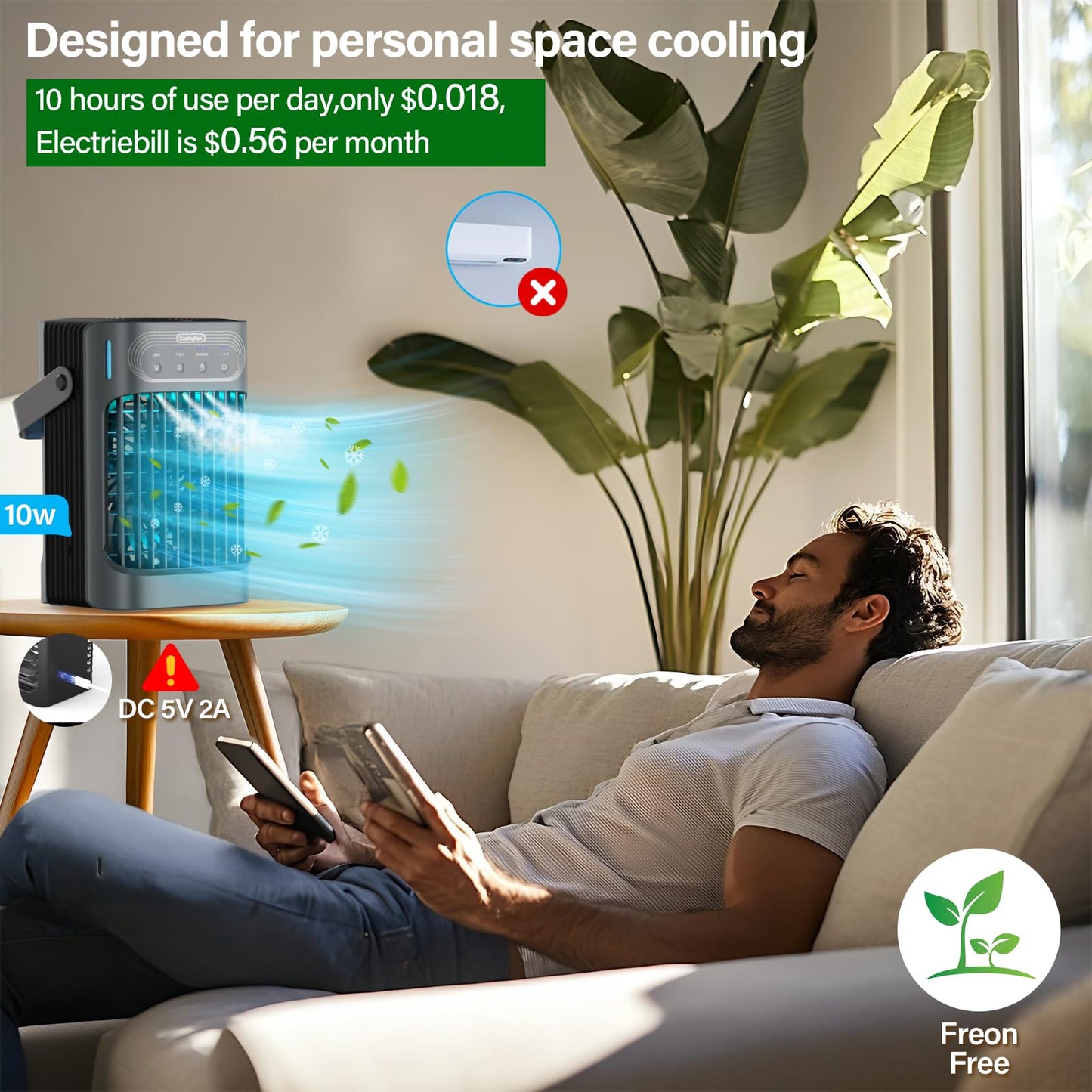 LEAEYFE Portable Air Conditioner with 800ml Tank
