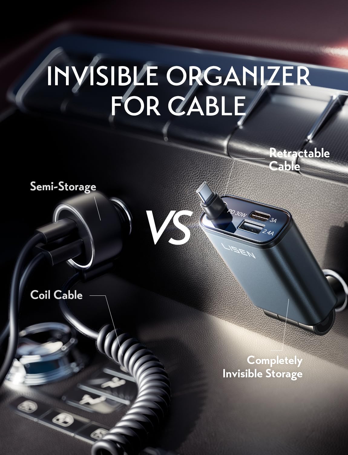 57W Retractable Car Charger by LISEN
