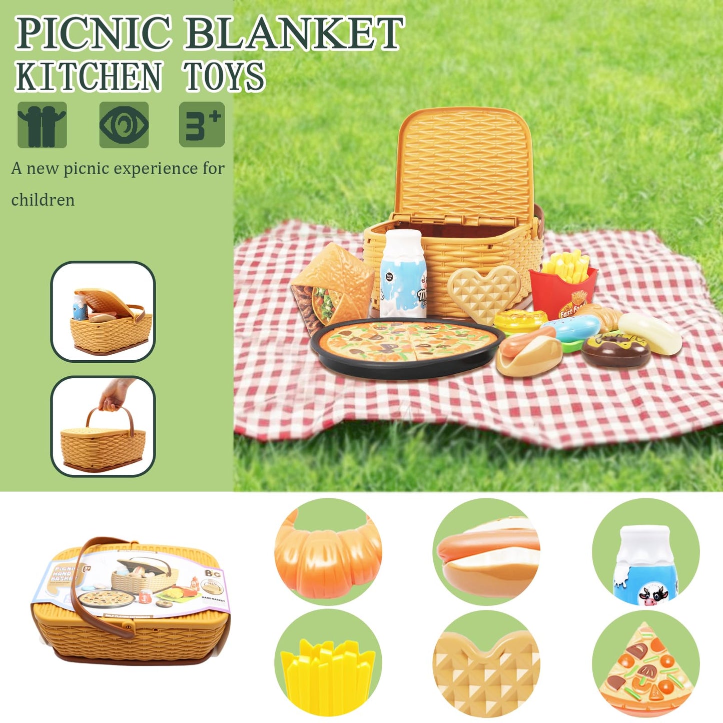 Kids Pretend Play Food Set with Basket