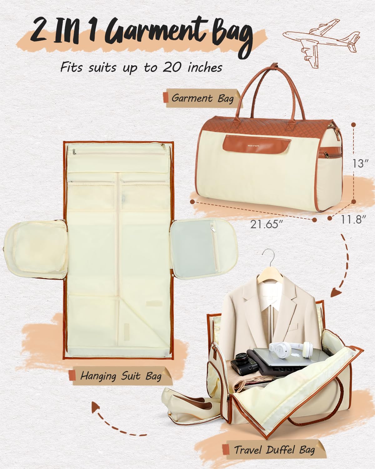 Convertible Travel Garment Bag with Shoe Compartment