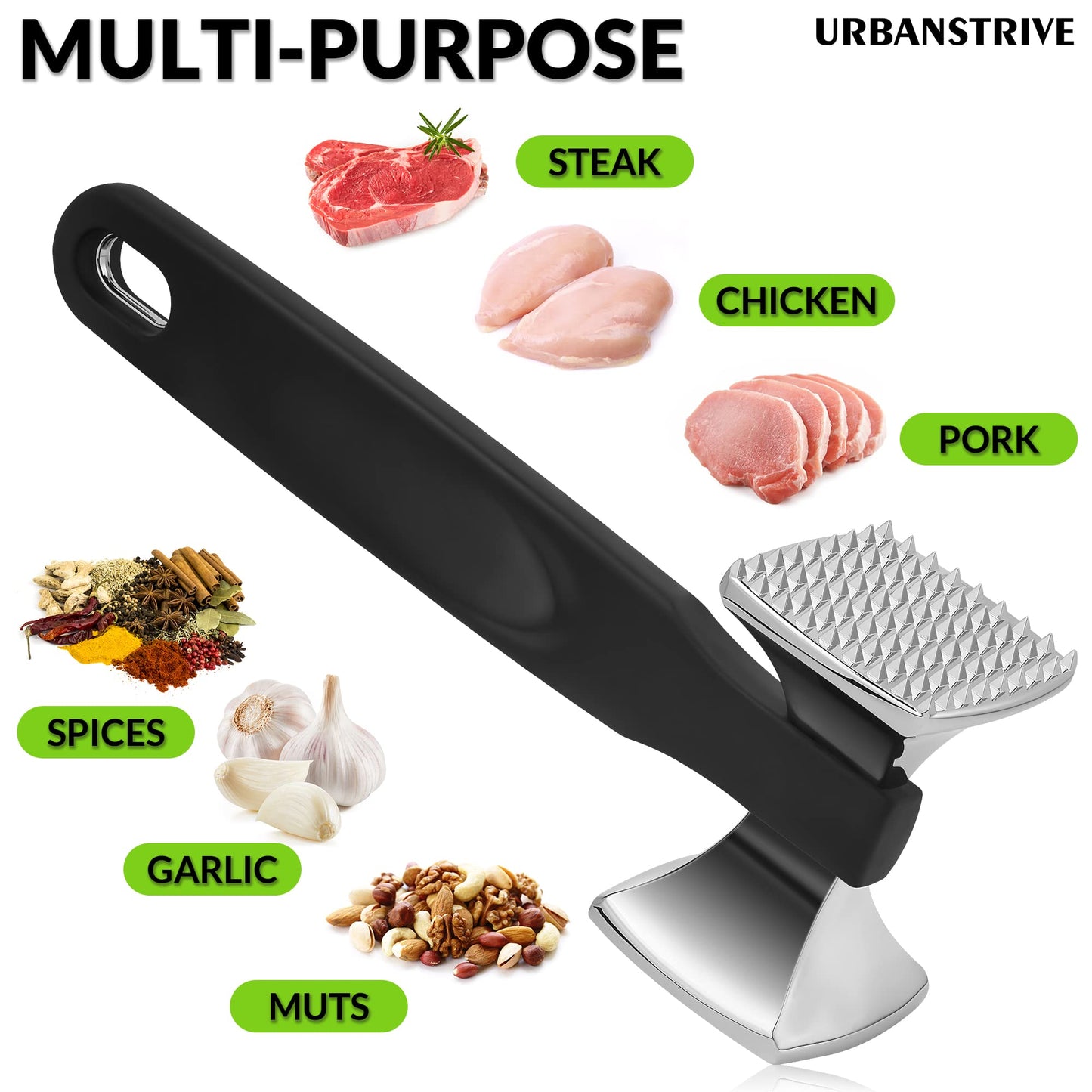 Heavy Duty Meat Tenderizer Hammer - Stainless Steel